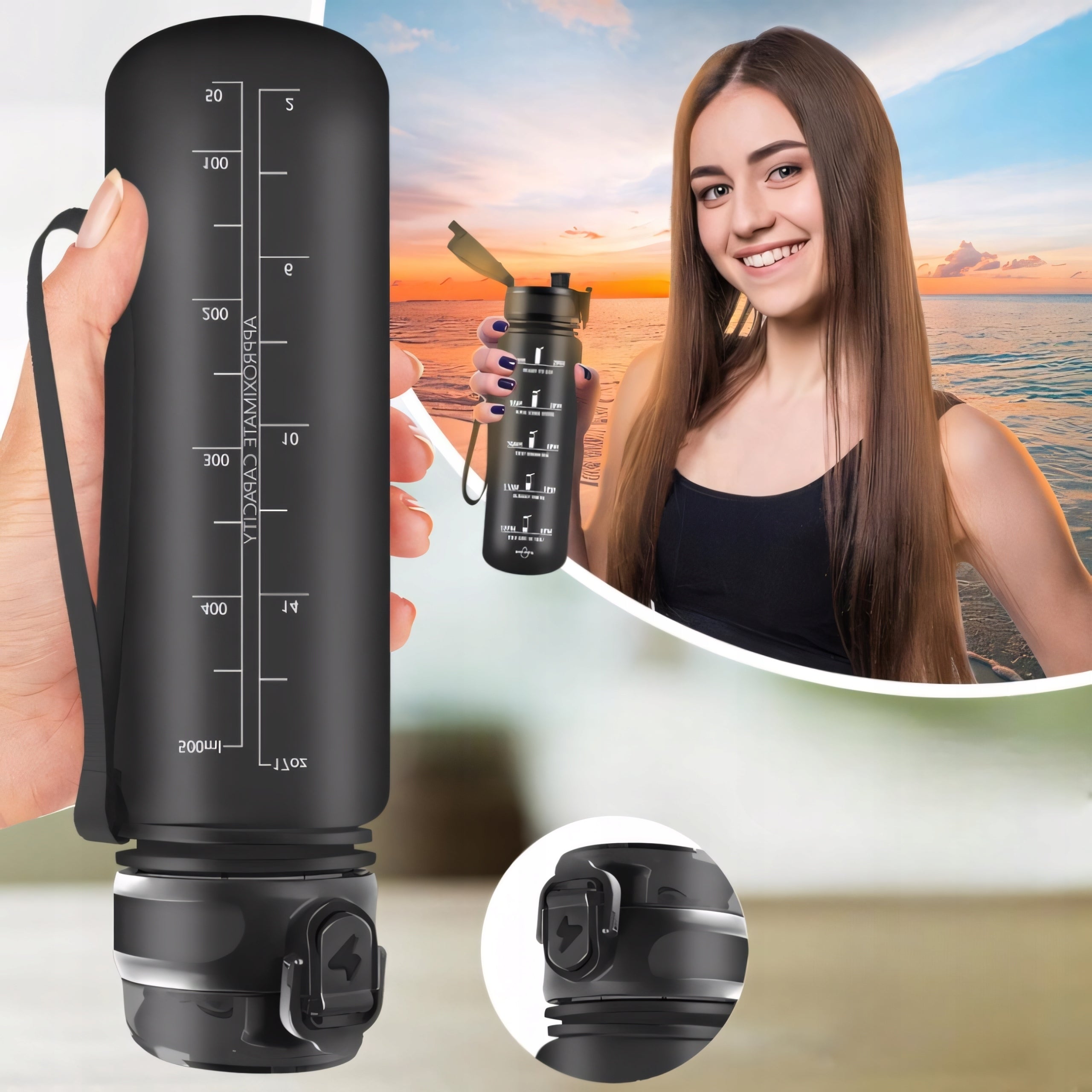 Bottle Water Bottle 500ml Tritan Leakproof Motivational with Measure Weight 300 g