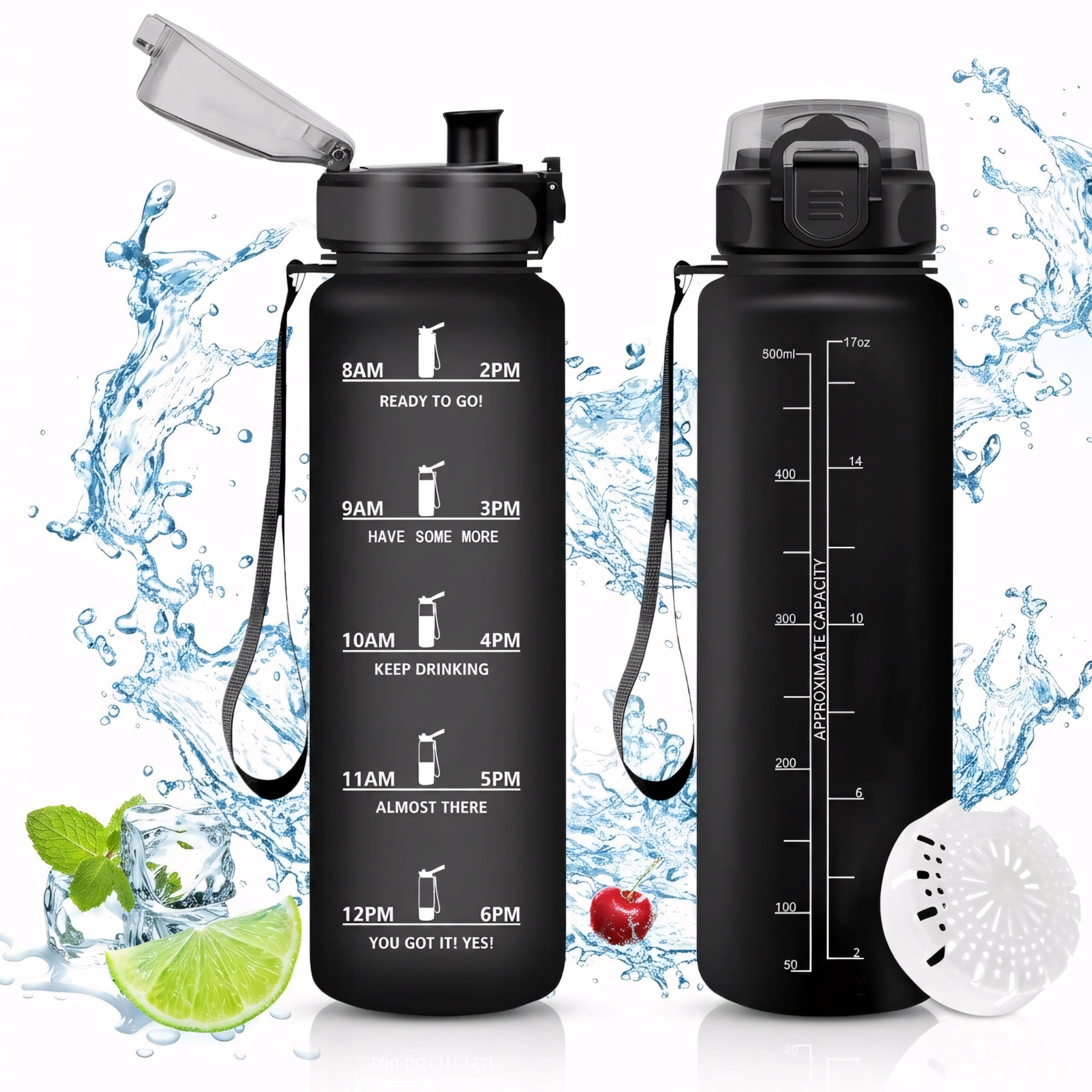 Bottle Water Bottle 500ml Tritan Leakproof Motivational with Measure