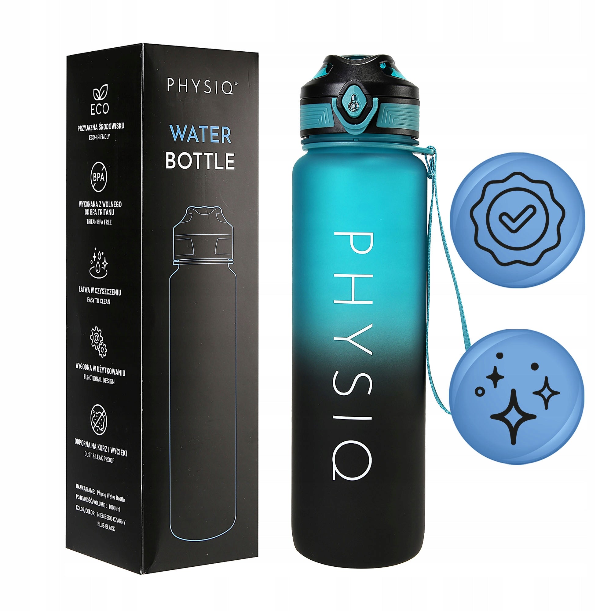 Bottle Water Bottle Tritan Airtight With Sports Measure 1000ml BPA Free Color black
