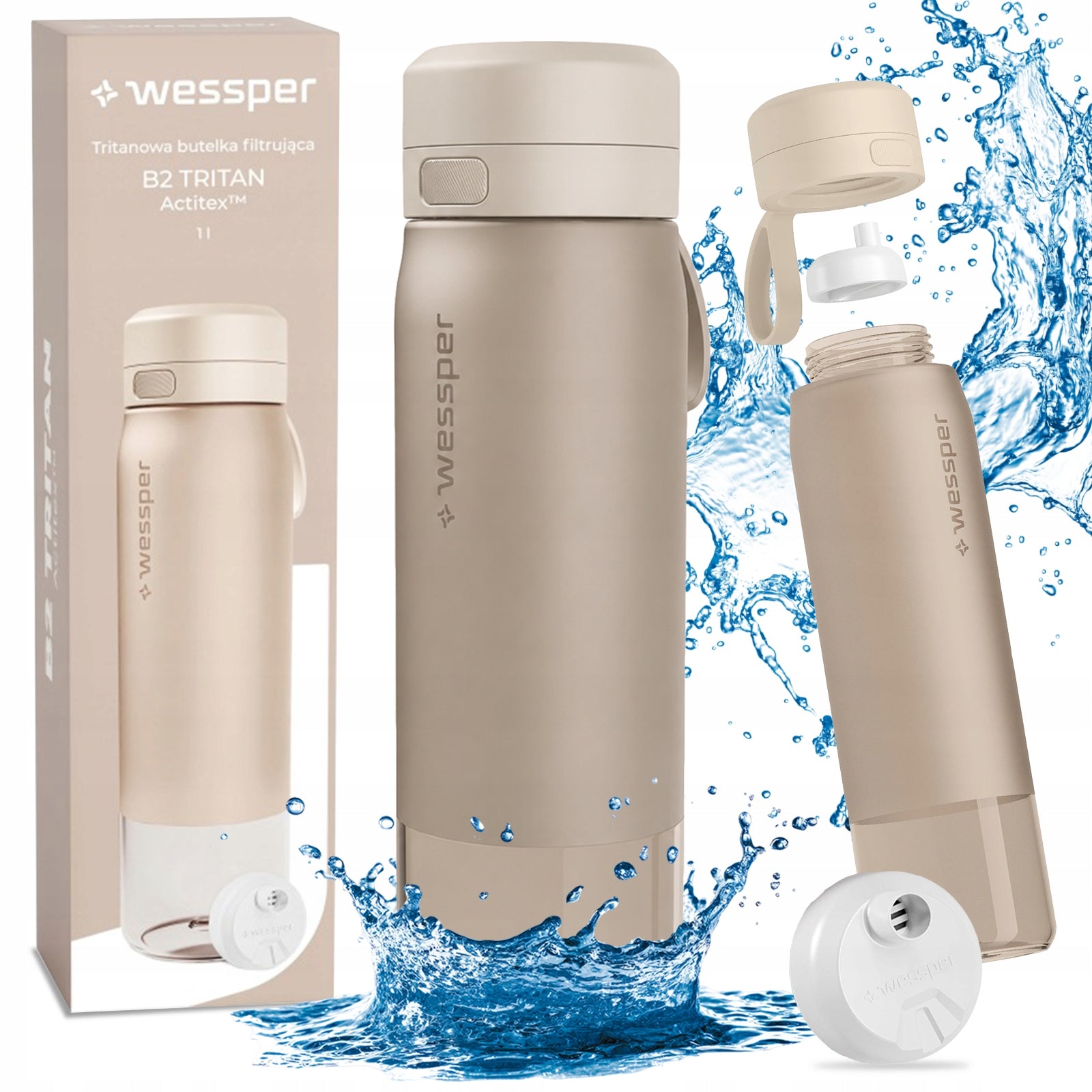 Bottle With Filter Set Wessper B2 Tritan 1000ml Beige Actitex Disc