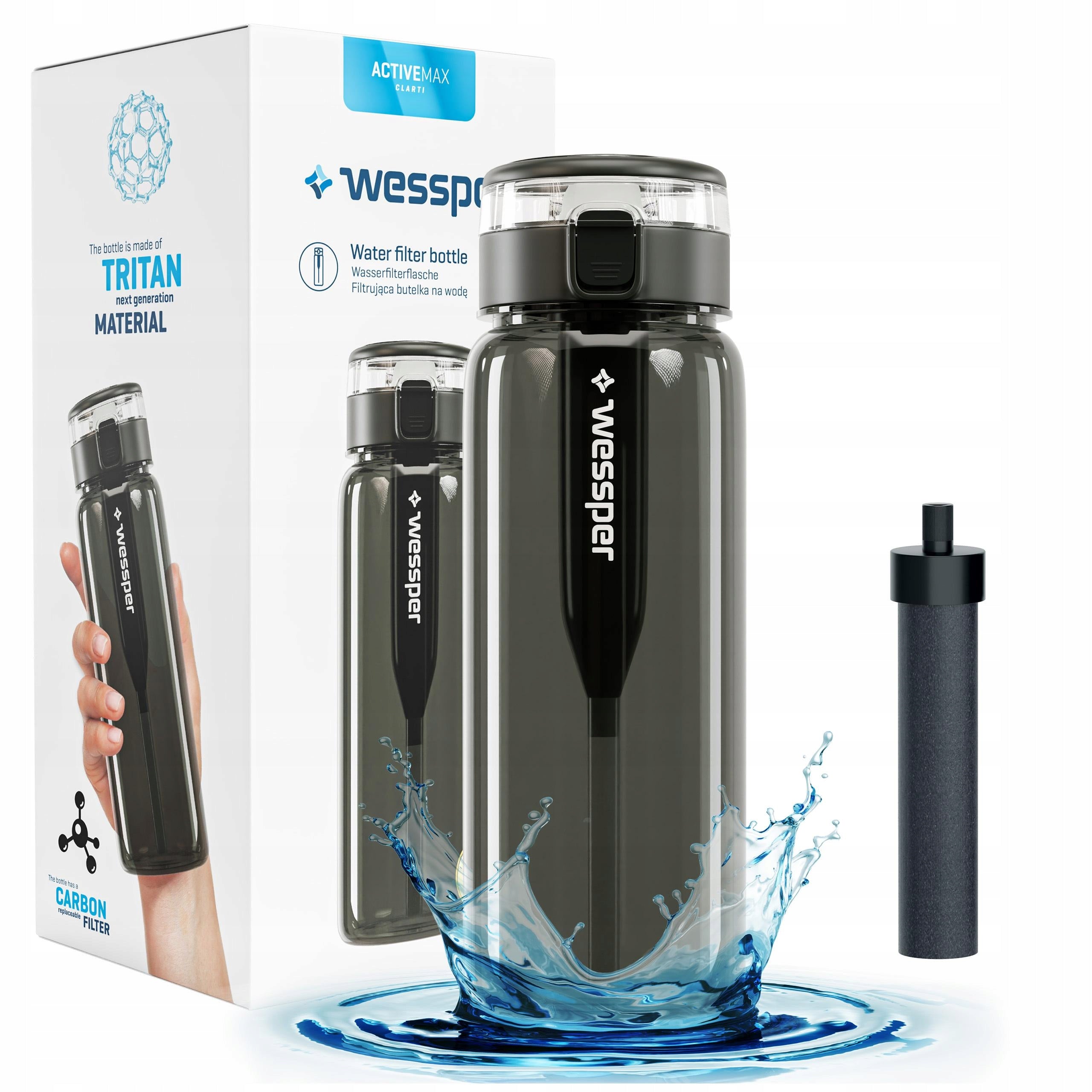 Bottle water filter bottle Wessper ActiveMax Clarti 0,68l + 1x Filter