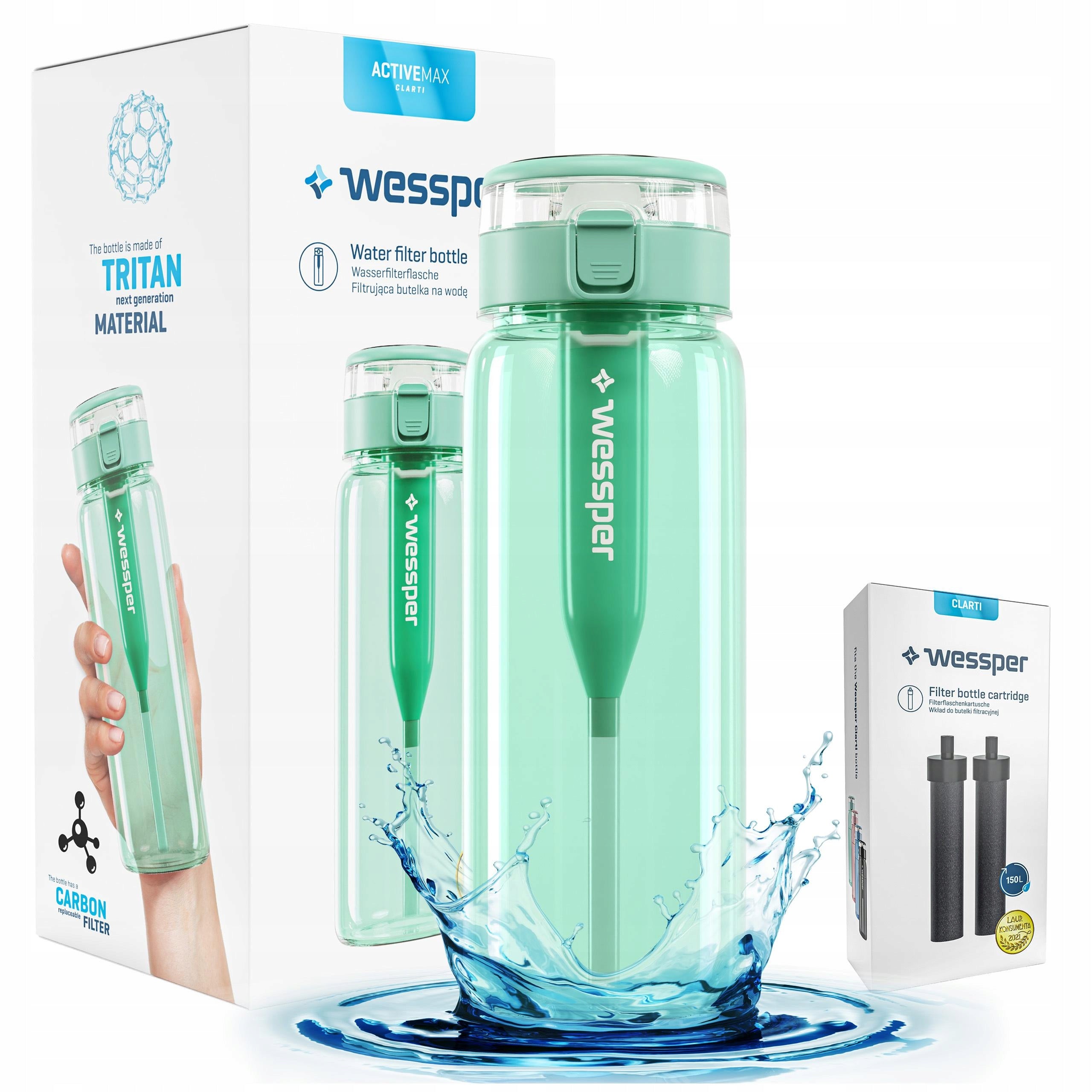 Bottle water filter bottle Wessper ActiveMax Clarti 0,68l + 3x Filter