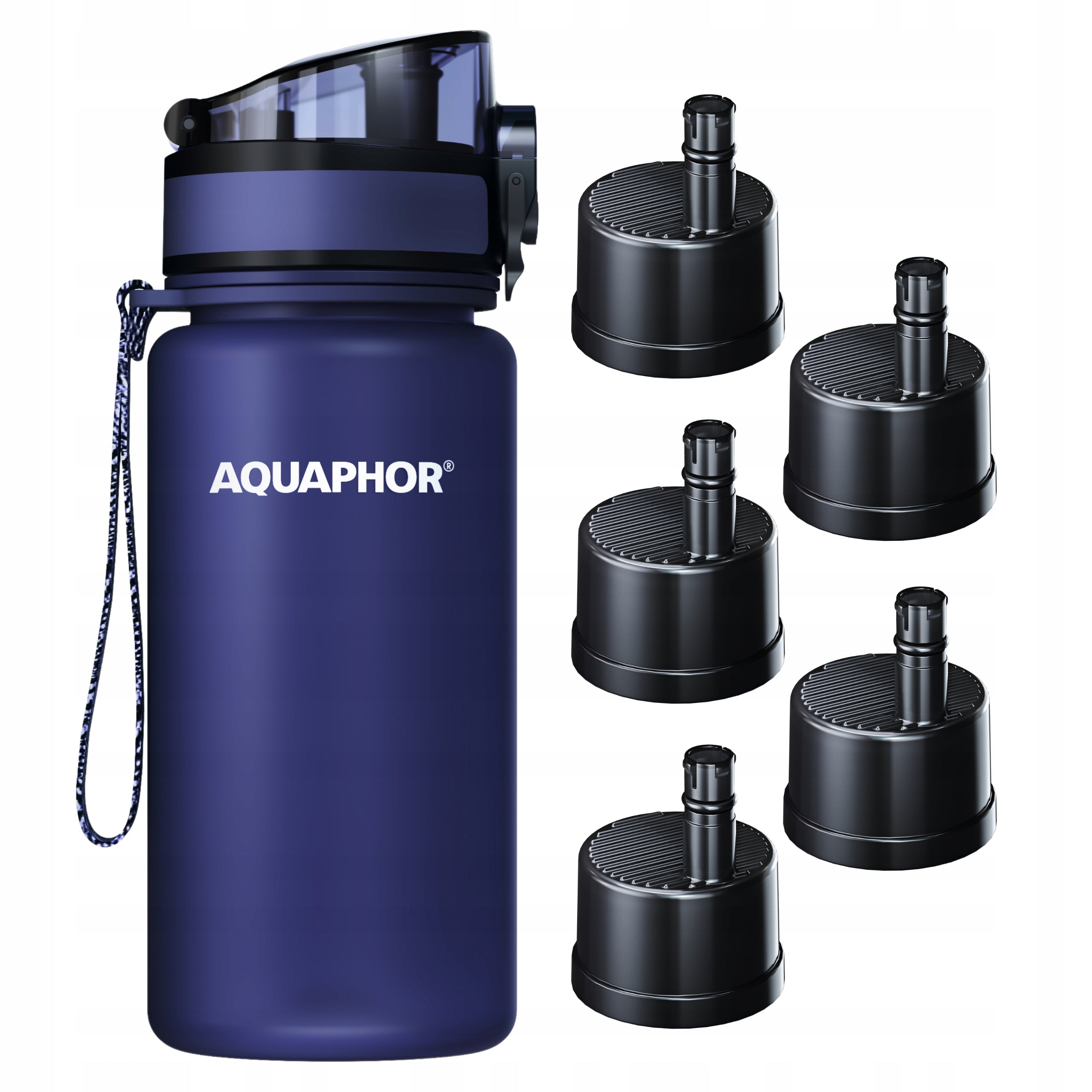 Bottle with Filter Bottle AQUAPHOR CITY 350 ml Navy Blue + 5 Cartridges Set