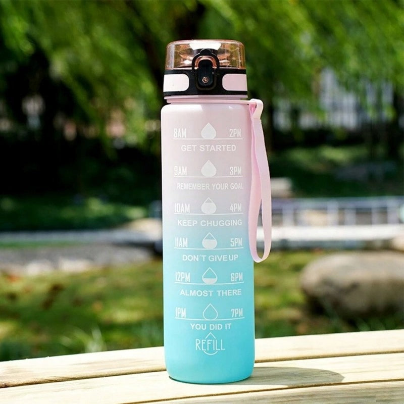 Bottle with mouthpiece for motivational water Ombre 1l Pink-blue Color multicolor