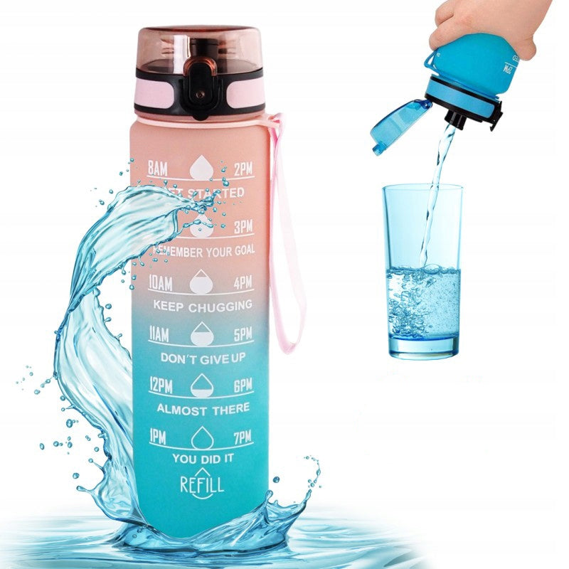 Bottle with mouthpiece for motivational water Ombre 1l Pink-blue Manufacturer code BD14