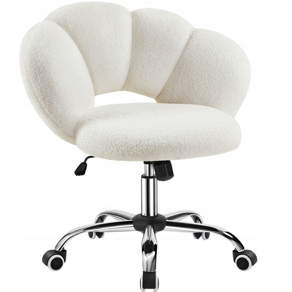 Bouclé Upholstered Office Chair with Height Adjustment and Backrest, White
