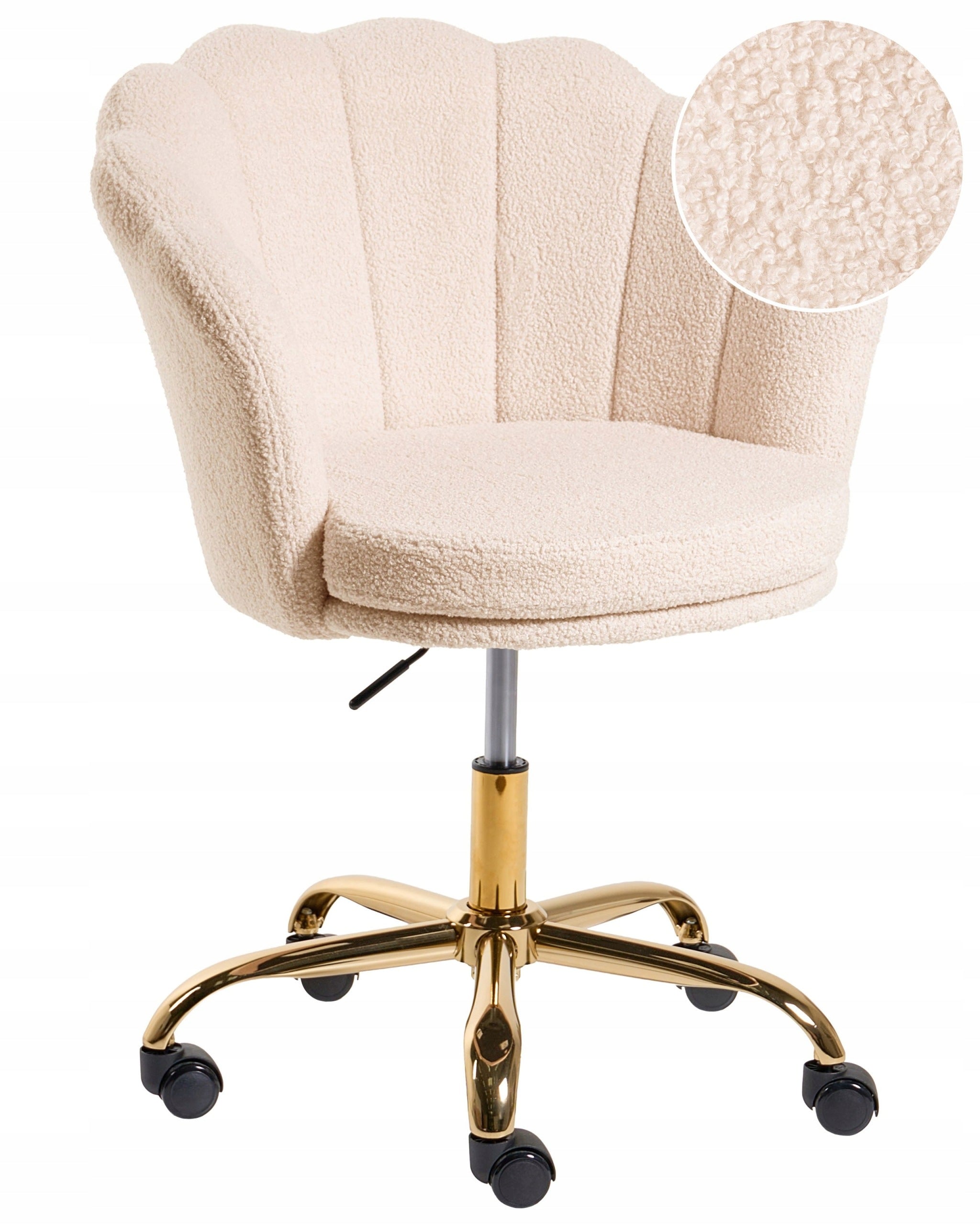 Boucle office chair on wheels adjustable height light beige