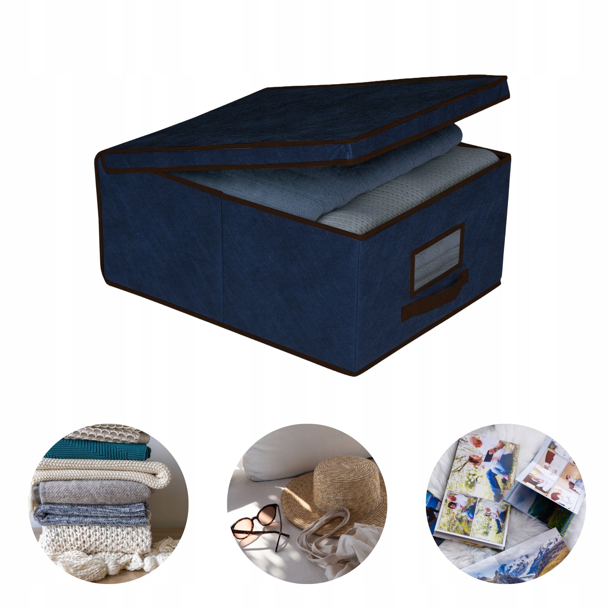Box with lid blue 48x36x19cm, large up to 32L, lockable, with window