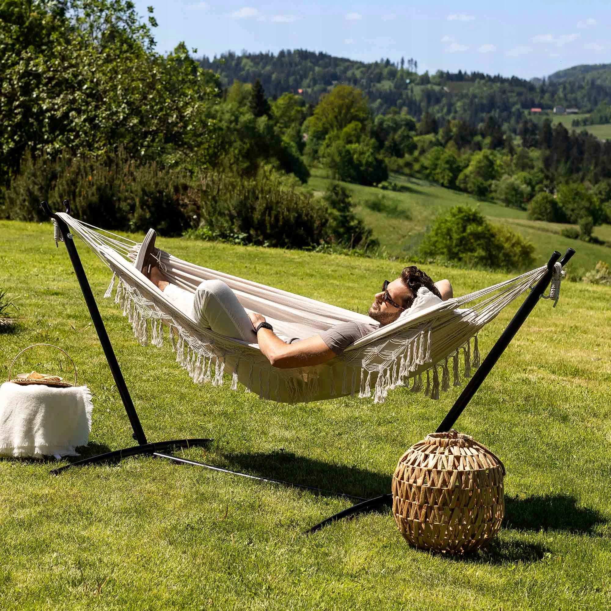 Brazilian Hammock with Tassels Garden Hammock Hanging Bari Hammock Divolio Material width 141 cm