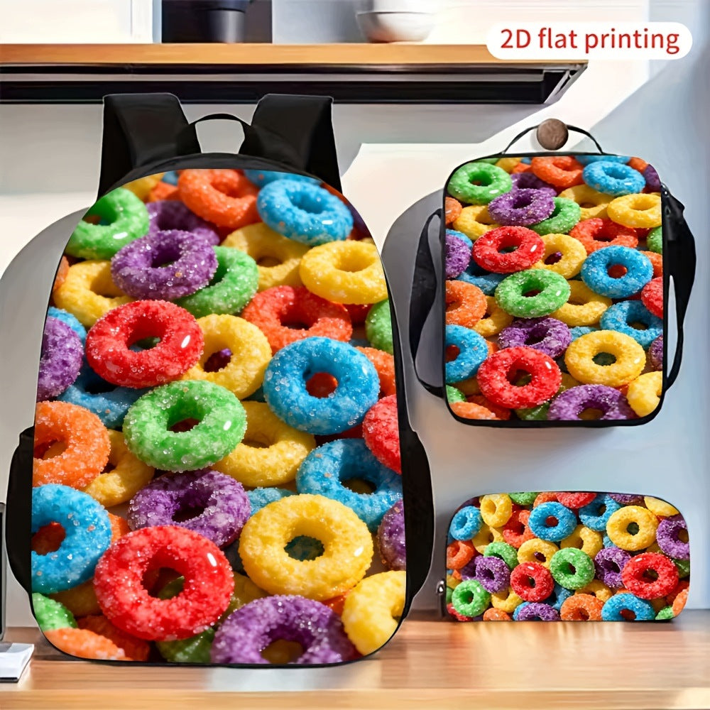 Bright Circular Pattern Backpack Set with Adjustable Shoulder Straps