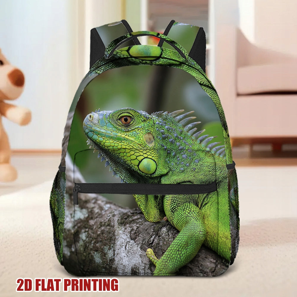 Bright Green Iguana Backpack for Teens - Fits Books & Laptops