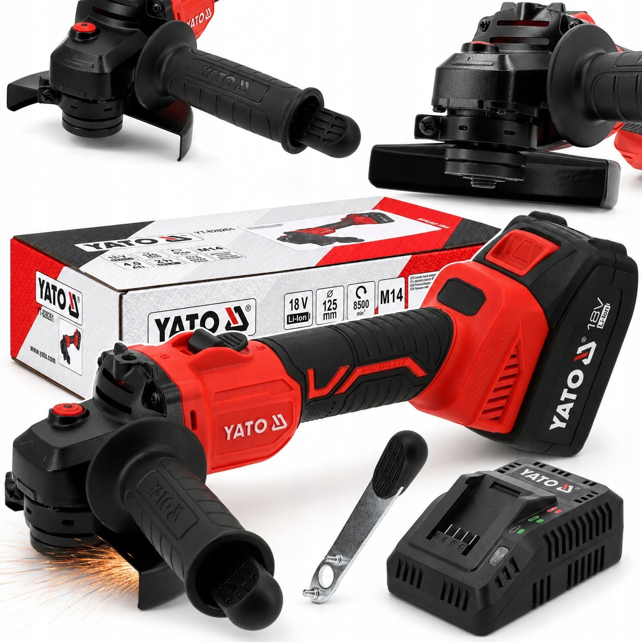 Brushless angle grinder YATO YT-828251 18V 125 + AKU 4.0 SOFT START