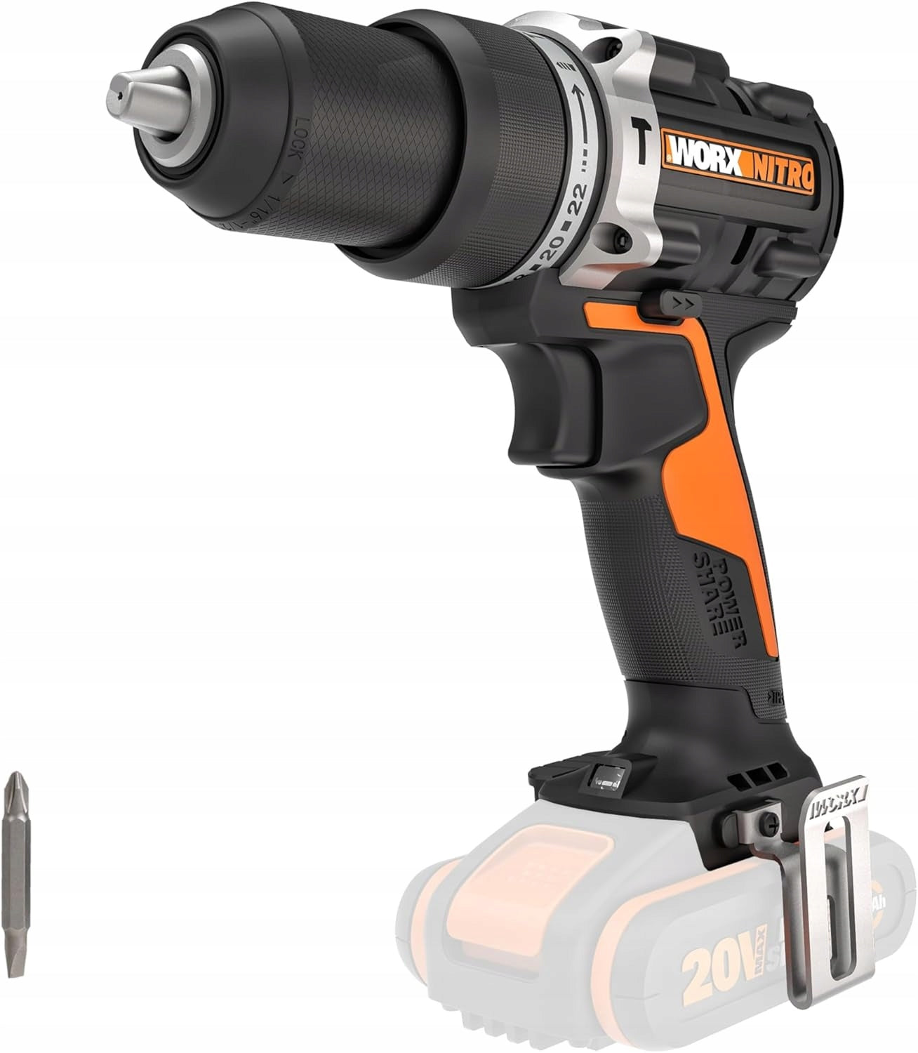Brushless drill WORX NITRO WX352 UDAR 60Nm SOLO + SUITCASE Power supply rechargeable battery