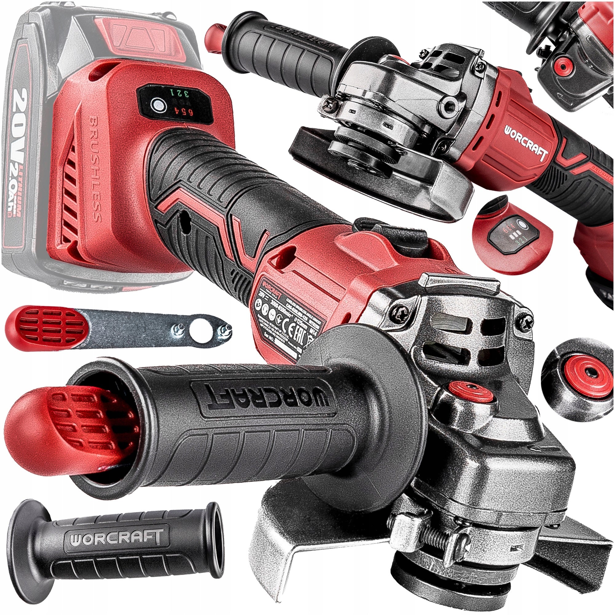 Brúska Worcraft CAG-S20LiBS-125 ShareSYS, 125 mm, uhlová, s reguláciou otáč