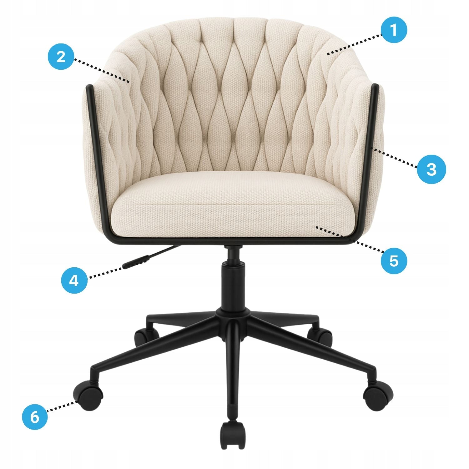 Bucket Swivel Chair for Desk Modern Upholstered Beige NADINE Furniture depth 60 cm