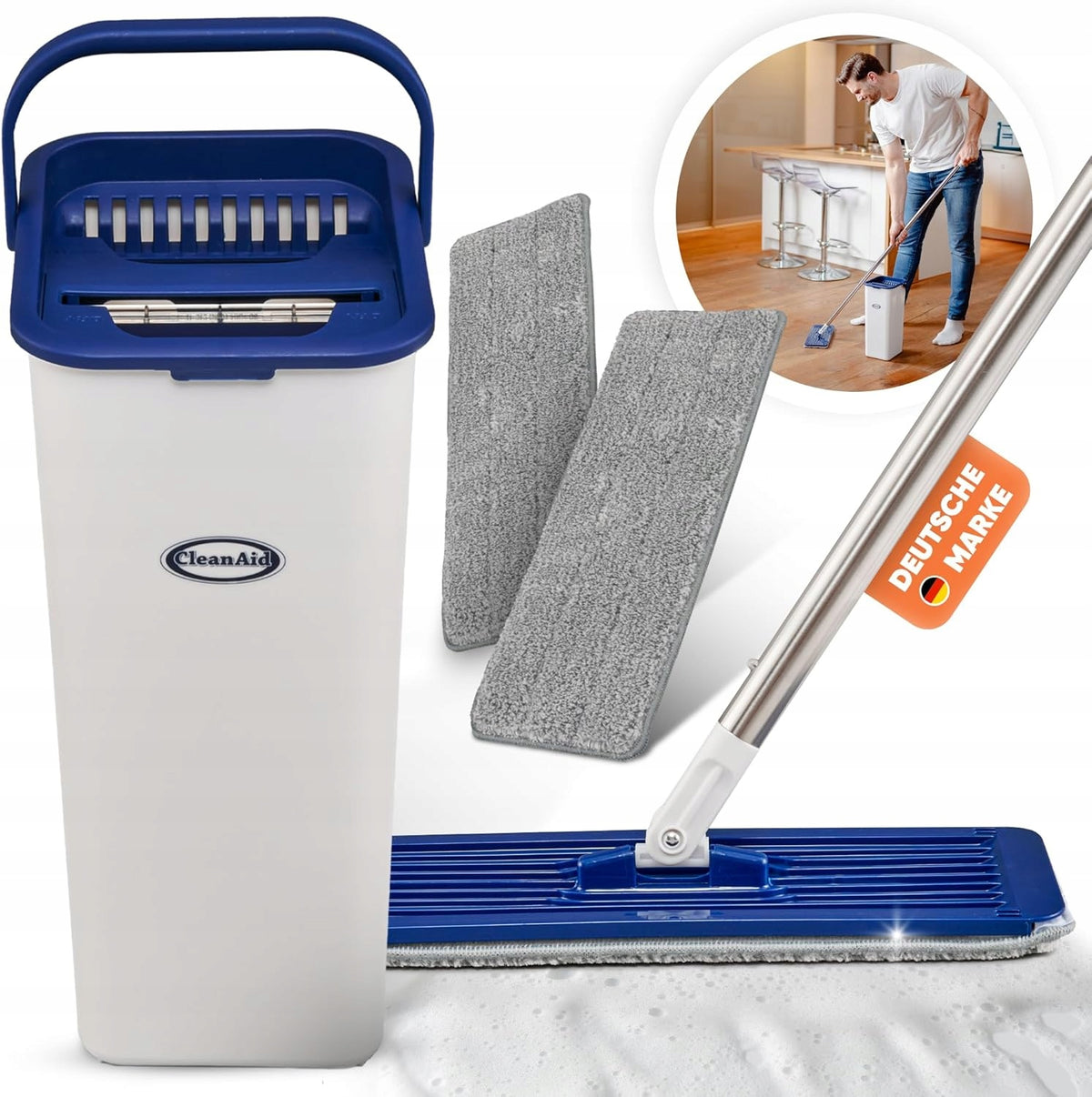 Bucket and flat mop CleanAid ideal mop for cleaning clean floor house Manufacturer code 000