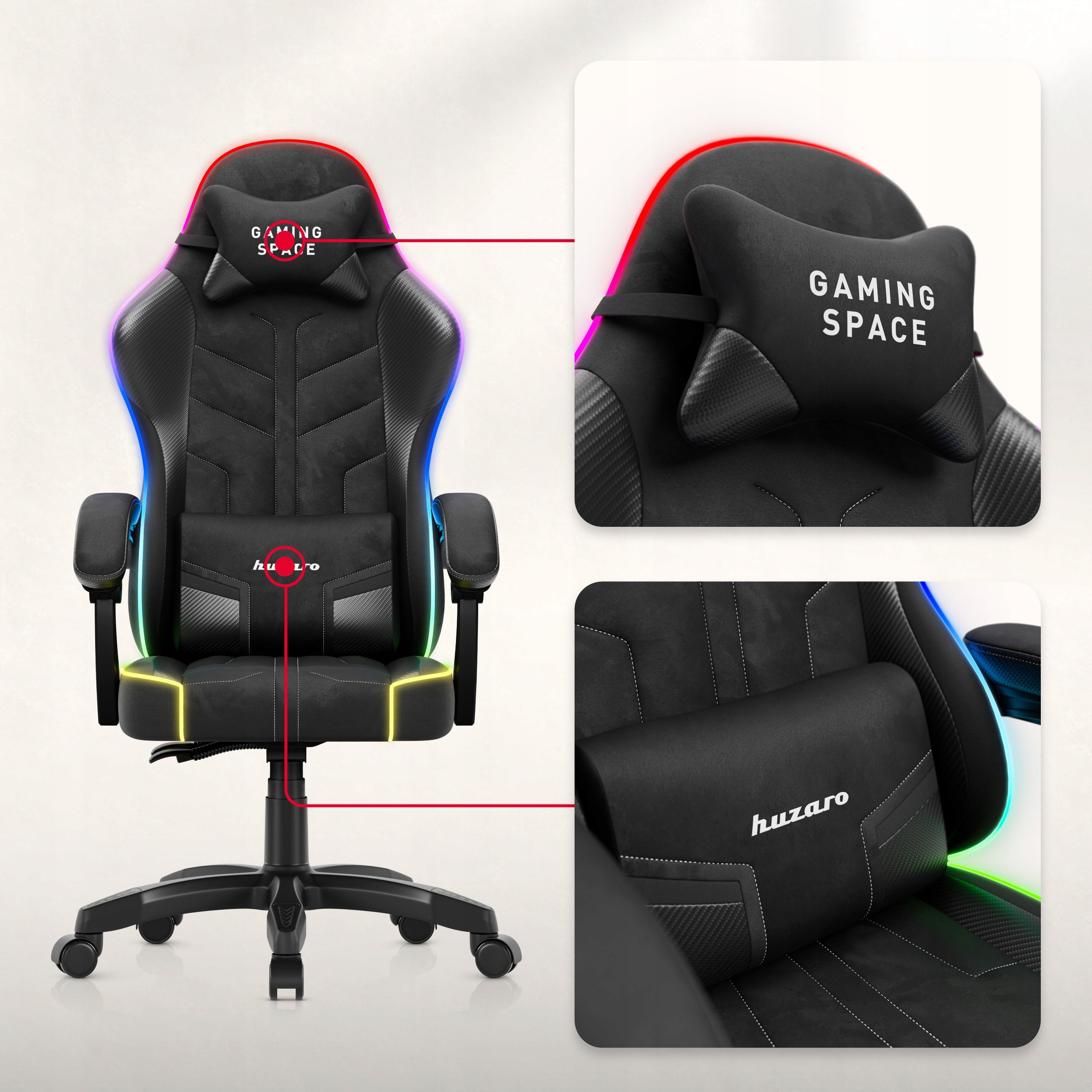 Bucket gaming chair HUZARO black RGB LED for desk computer Manufacturer code HZ-FORCE 2.7 RGB BLACK