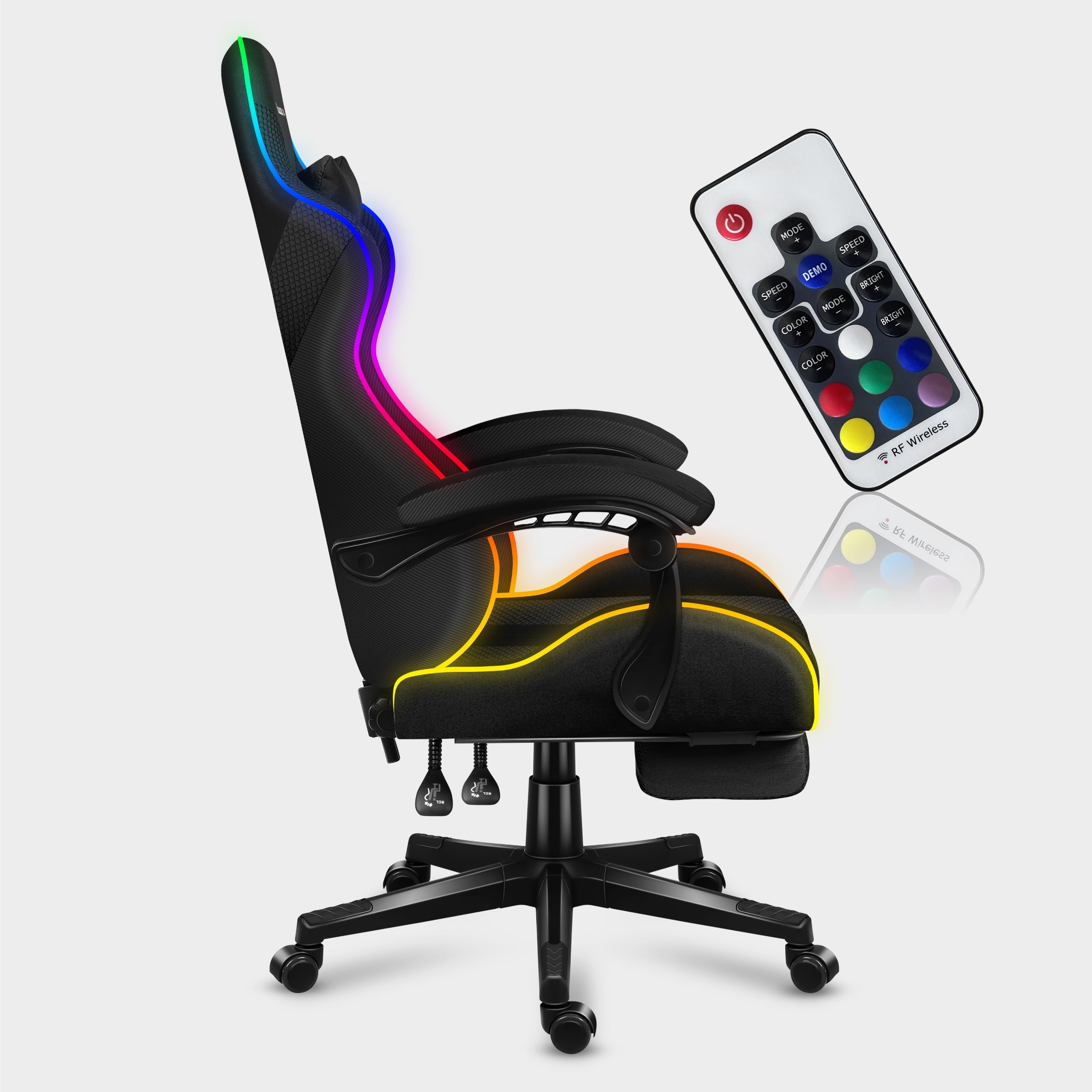Bucket gaming chair HUZARO black RGB LED swivel with footrest Model Force 4.7
