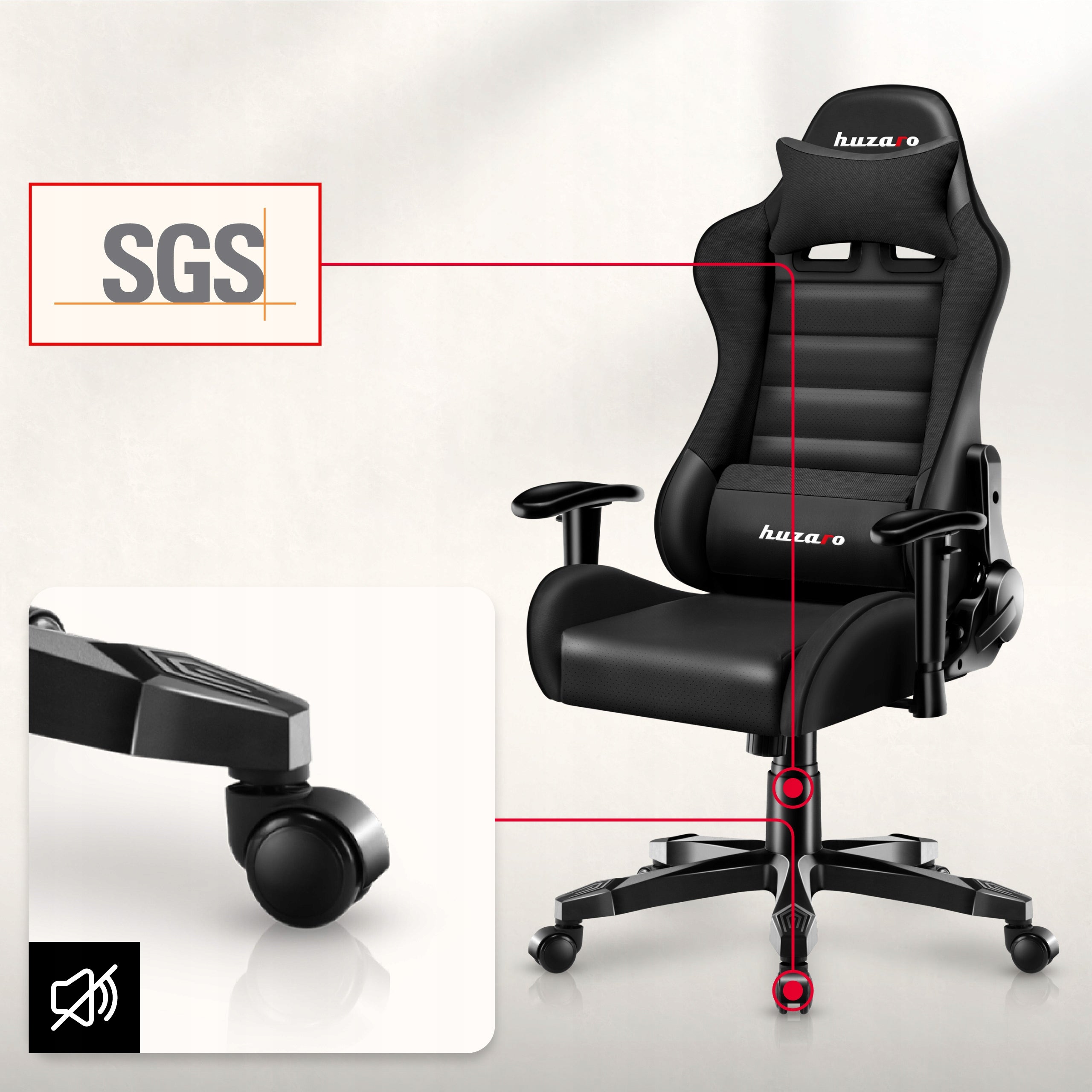 Bucket gaming chair HUZARO black for ergonomic rotary desk Furniture height 117 cm