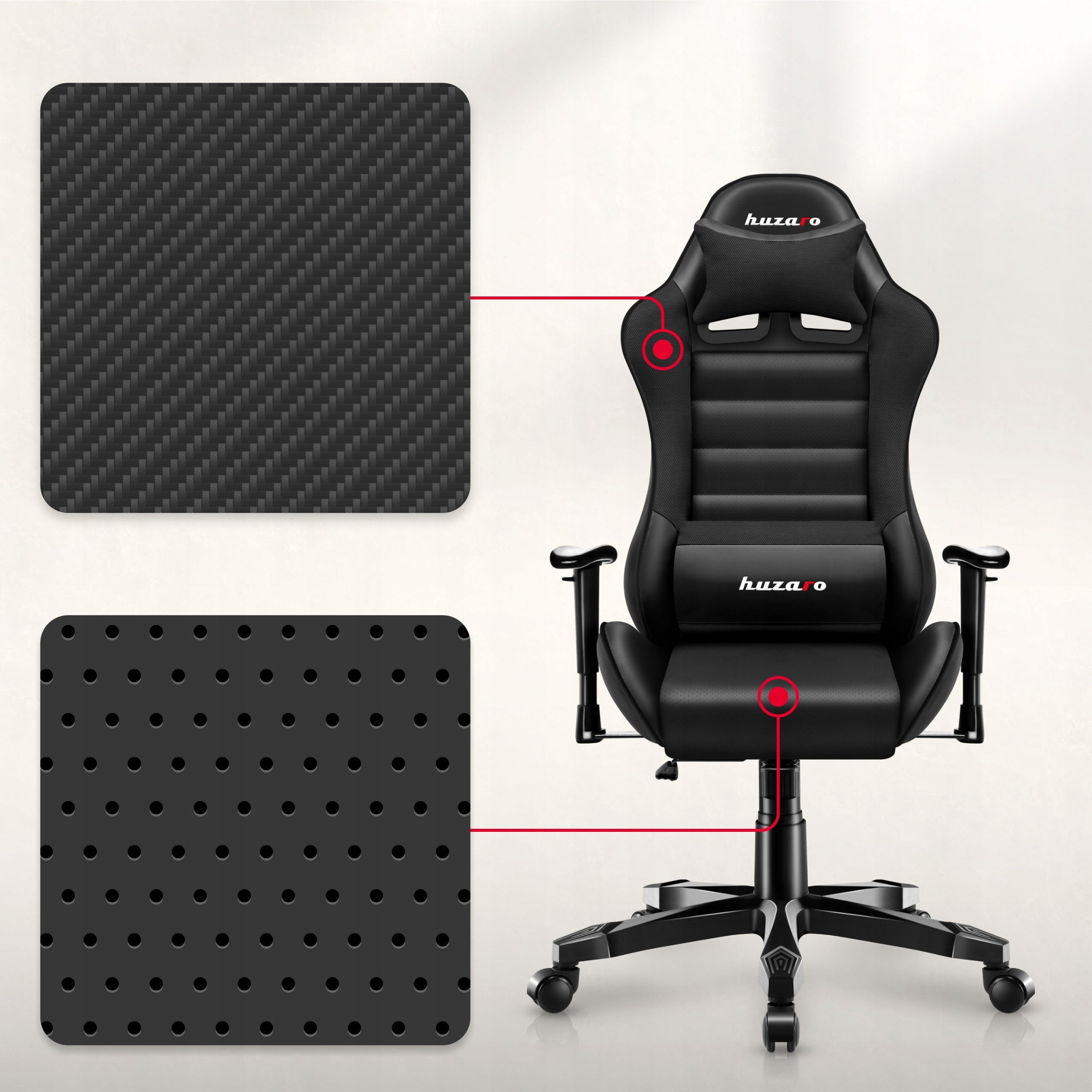 Bucket gaming chair HUZARO black for ergonomic rotary desk Furniture width 61 cm