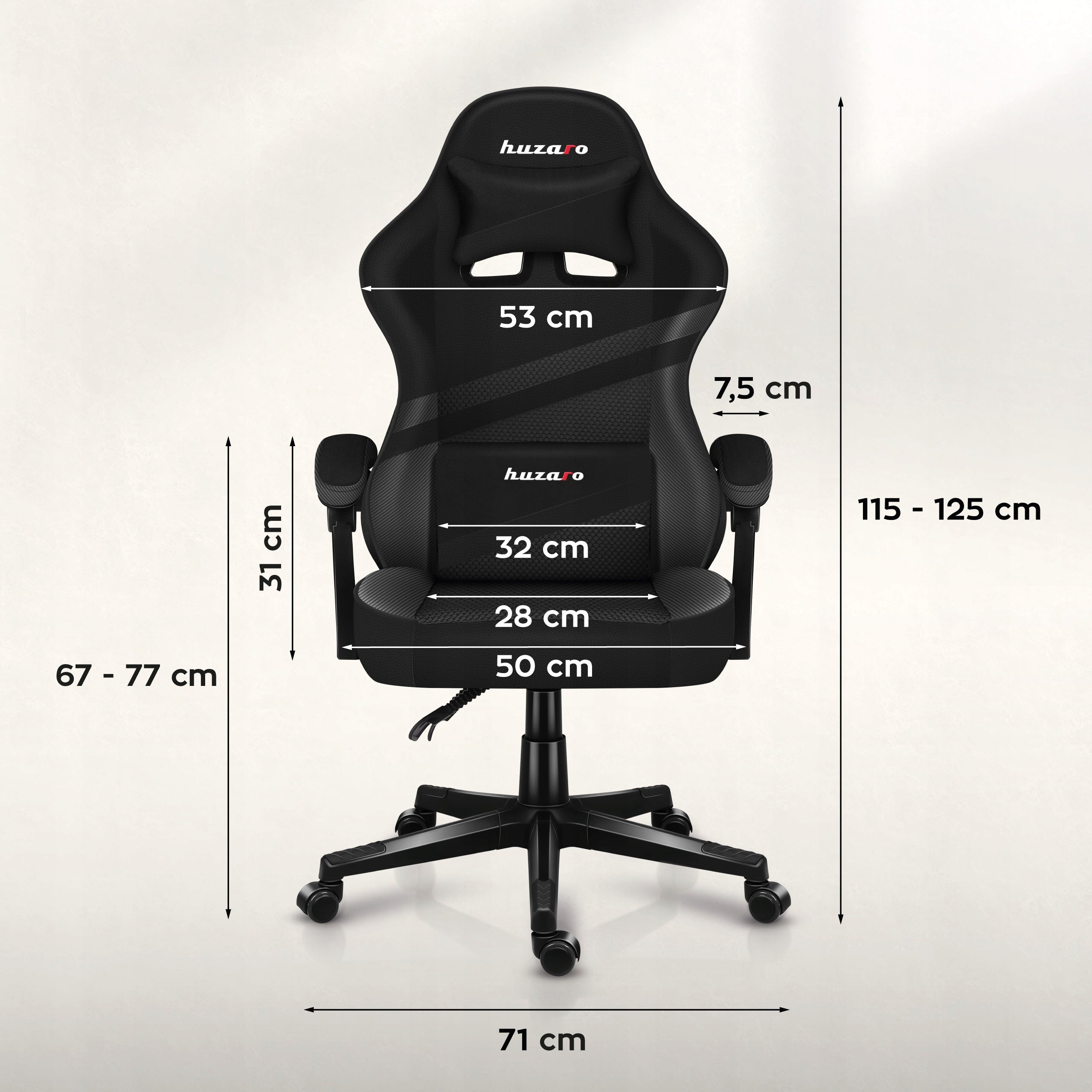 Bucket gaming chair HUZARO black swivel adjustable Furniture depth 50 cm