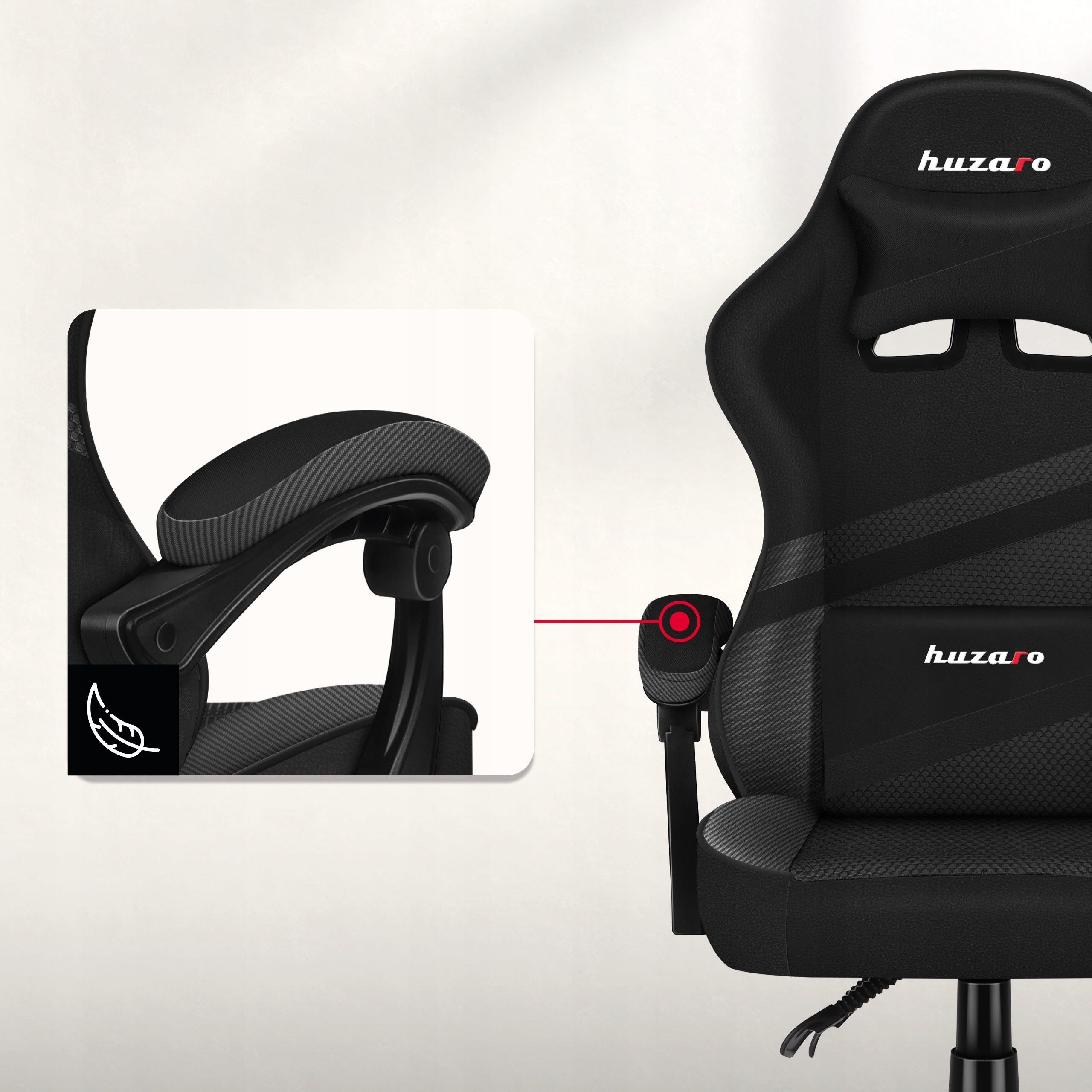 Bucket gaming chair HUZARO black swivel adjustable Furniture height 125 cm
