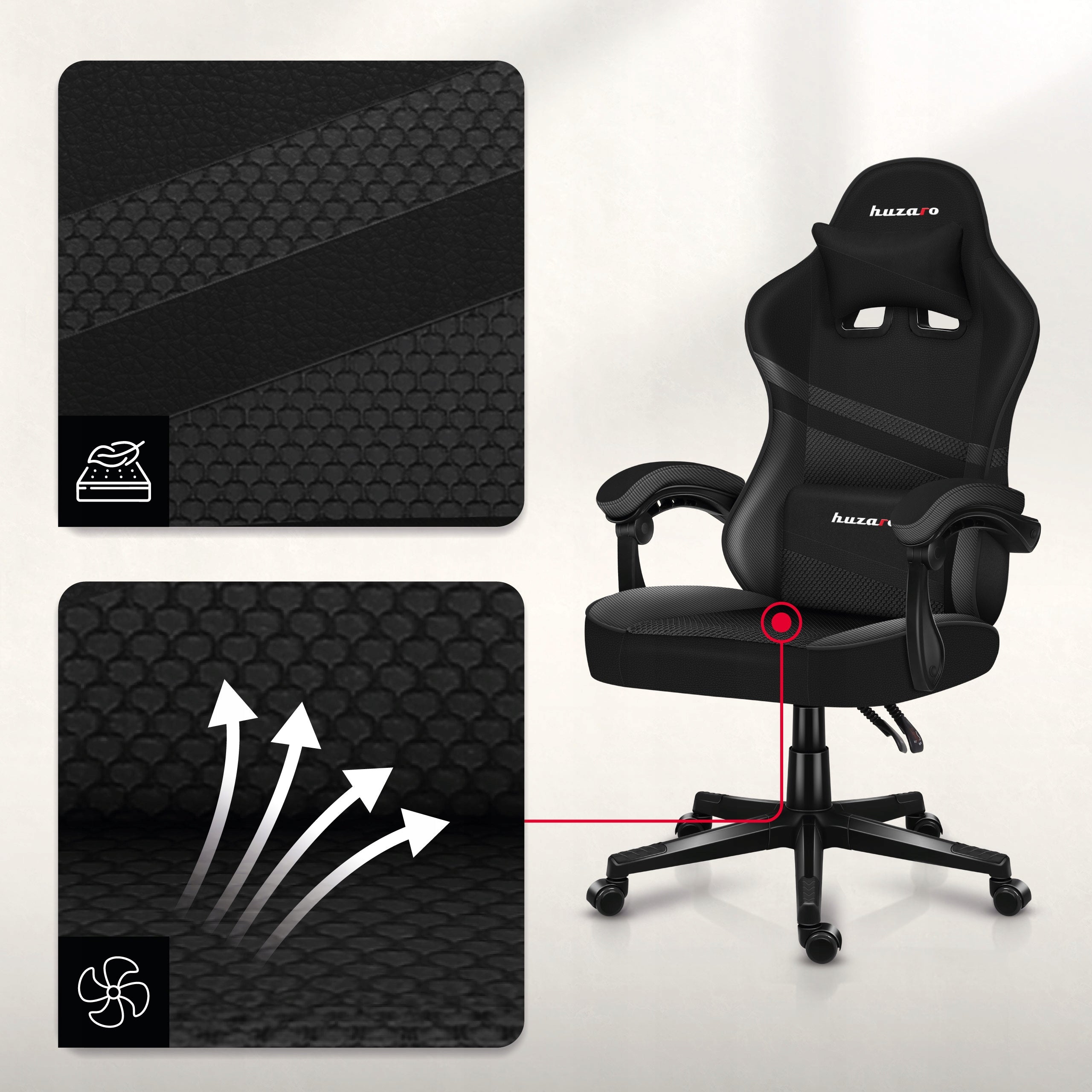 Bucket gaming chair HUZARO black swivel adjustable Model Force 4.4 Carbon