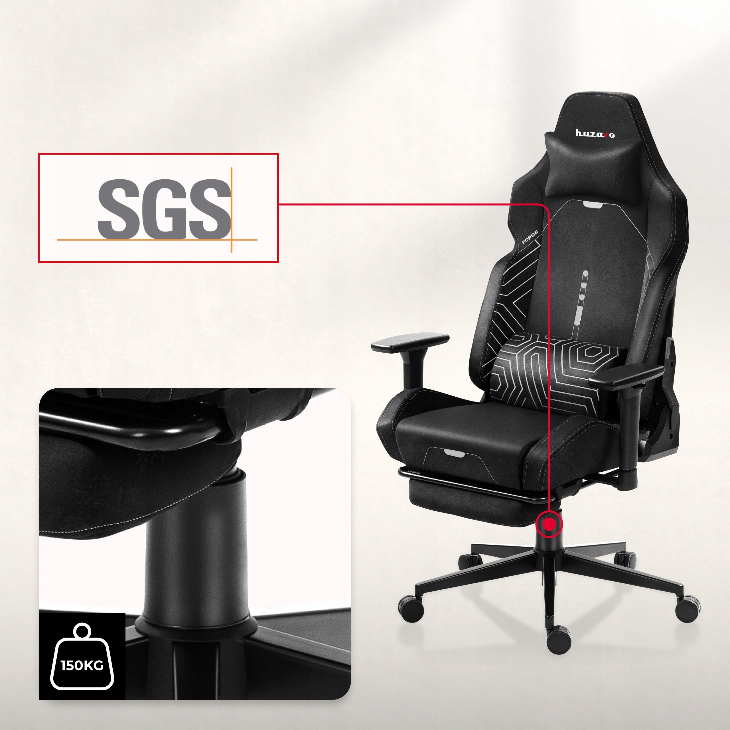 Bucket gaming chair HUZARO black swivel for desk with footrest Furniture height 133.5 cm