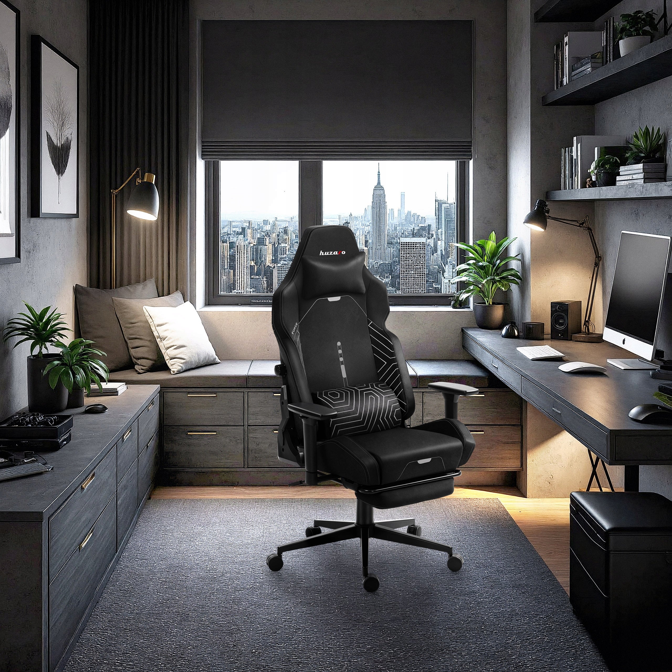 Bucket gaming chair HUZARO black swivel for desk with footrest Packaging status original