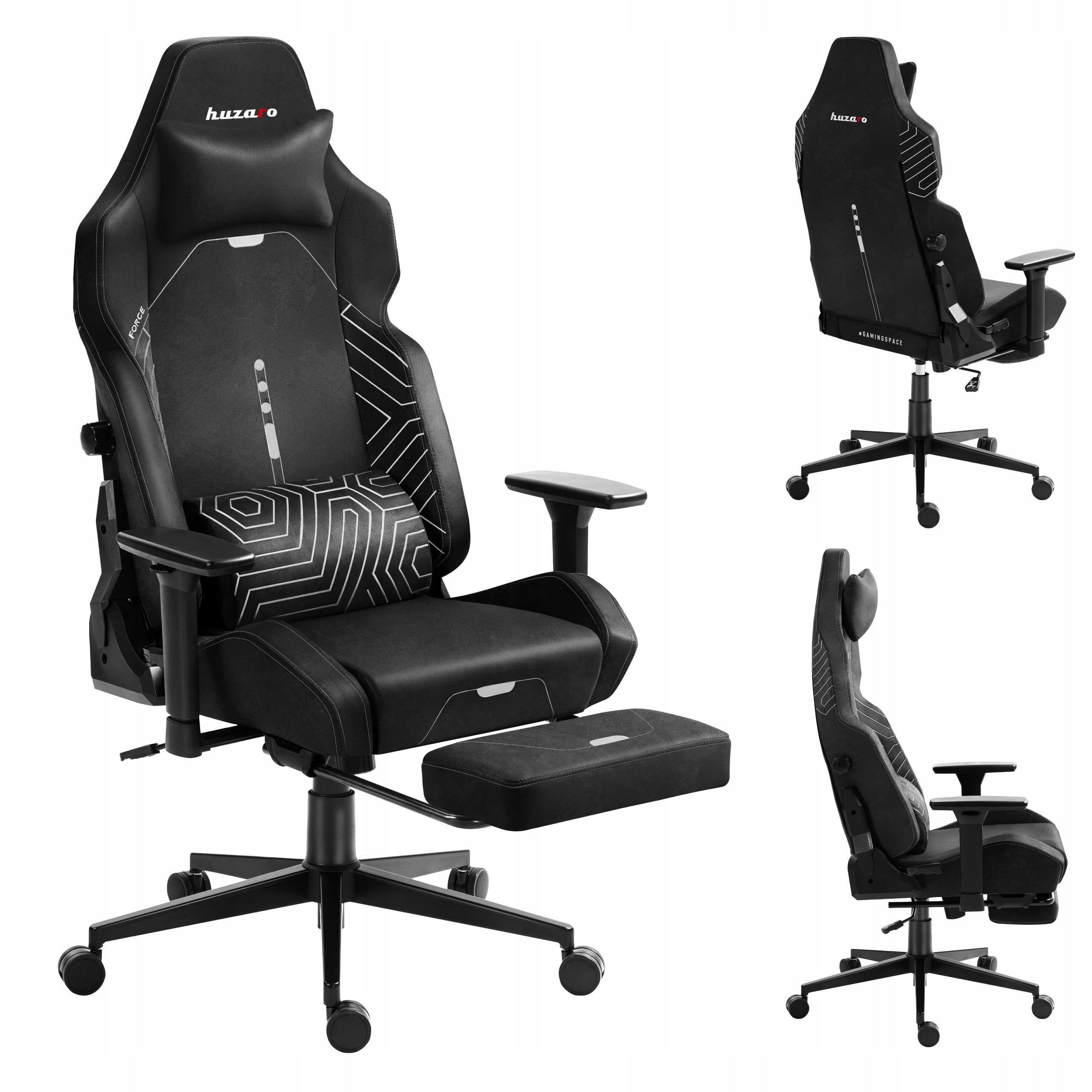 Bucket gaming chair HUZARO black swivel for desk with footrest