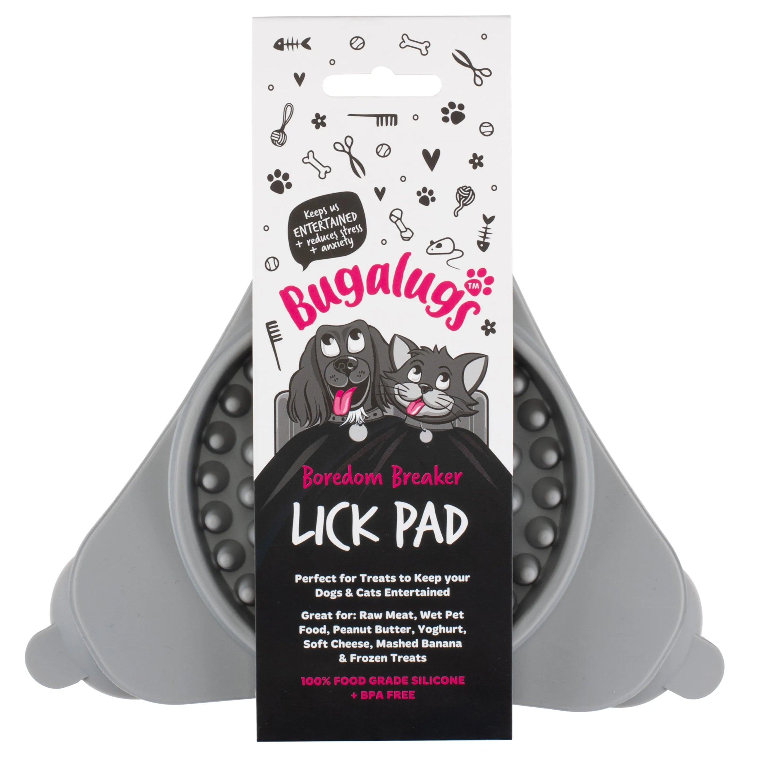 Bugalugs Triangle Lick Pad Small Licking Mat for Dog and Cat, Black Packaging status original