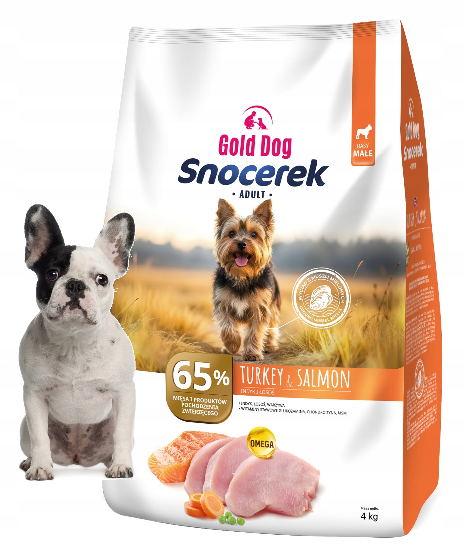 Bulldog food Gold Dog Snocerek 4kg turkey salmon vegetables small breeds