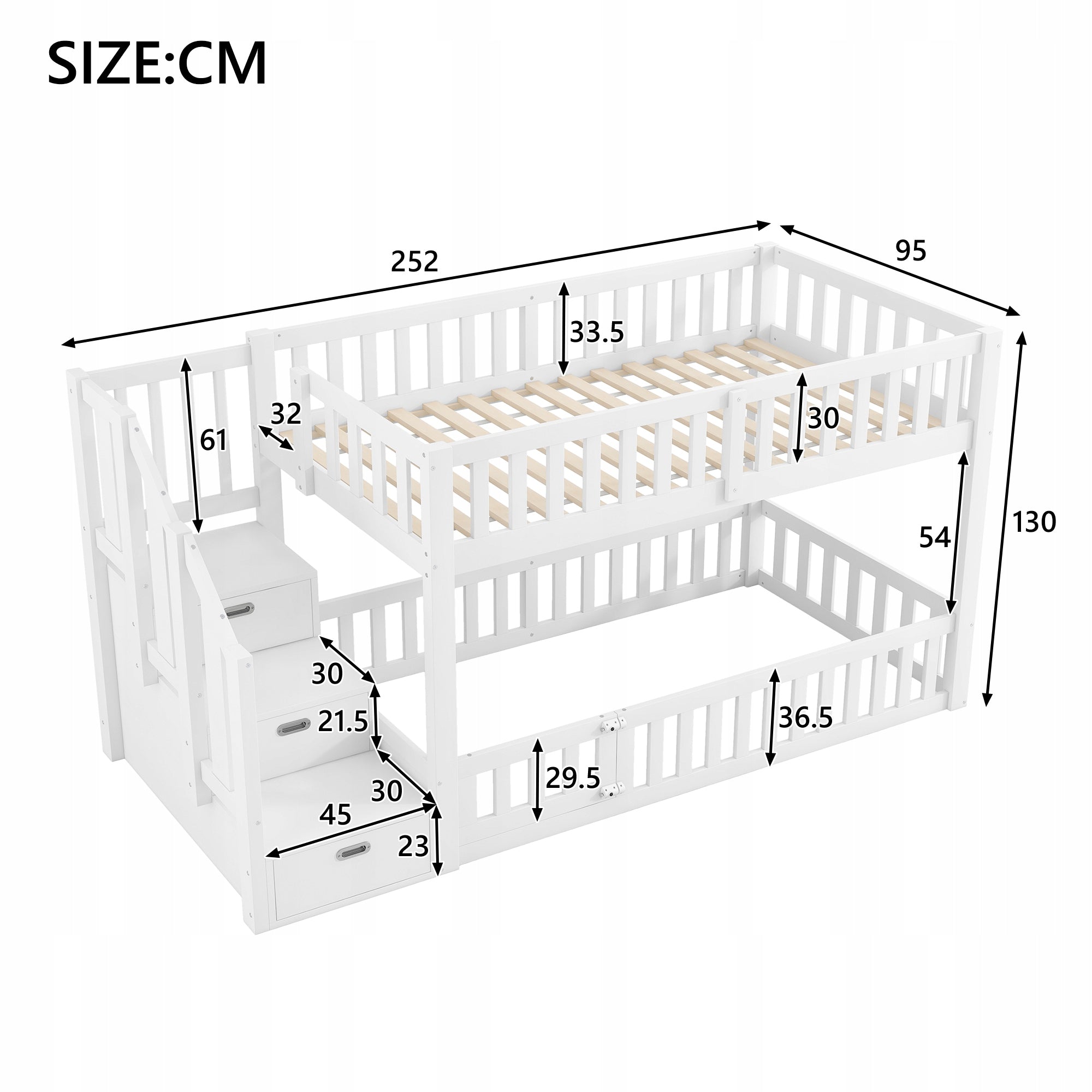 Bunk Bed 90x200cm Children's Bed Staircase with Handrail White Packaging status original