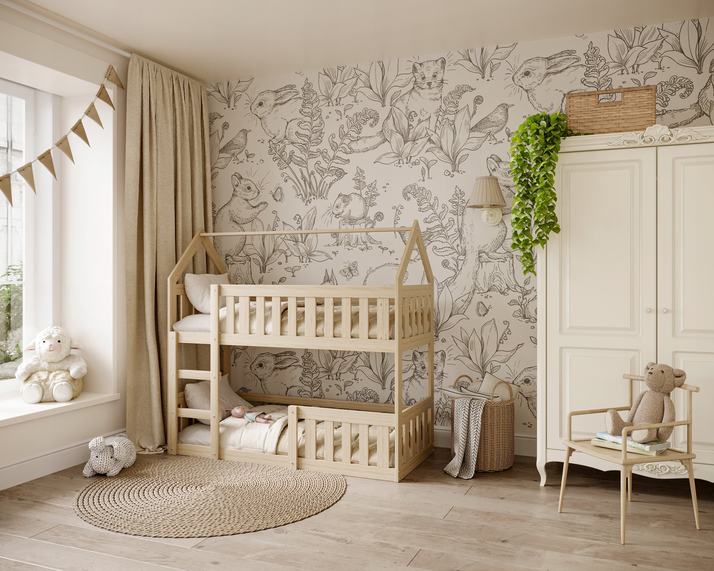 Bunk bed 160x80 wooden HOUSE MINI Brand AJKmeble
