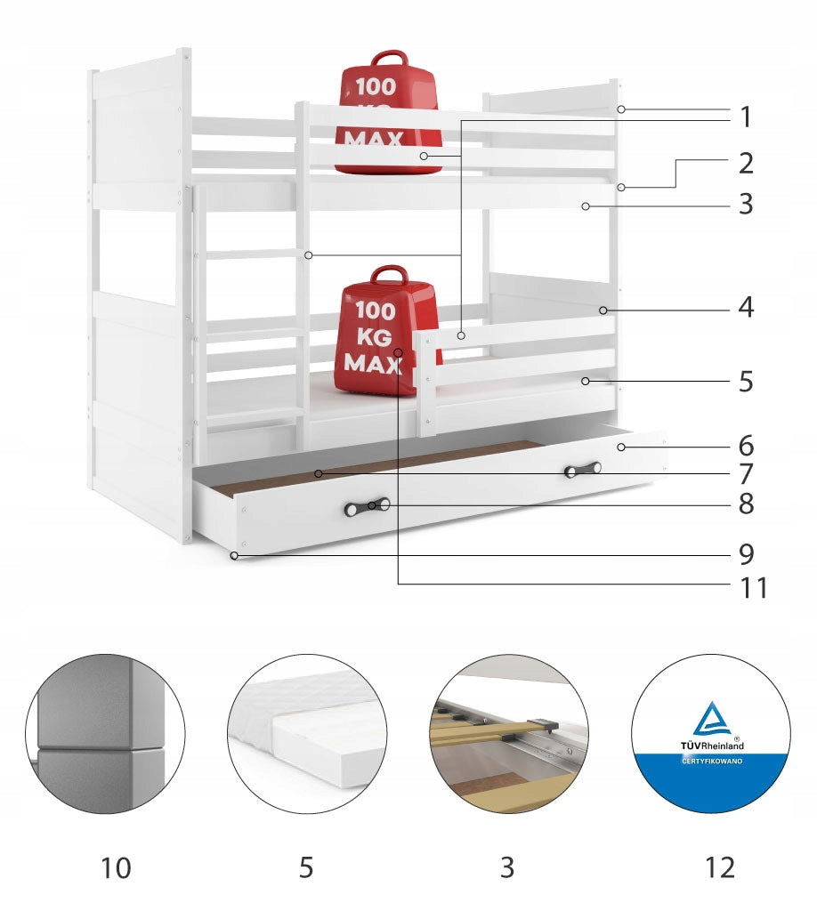 Bunk bed 200x90 for children Rico from Interbeds Manufacturer code 20120011202901101113520111
