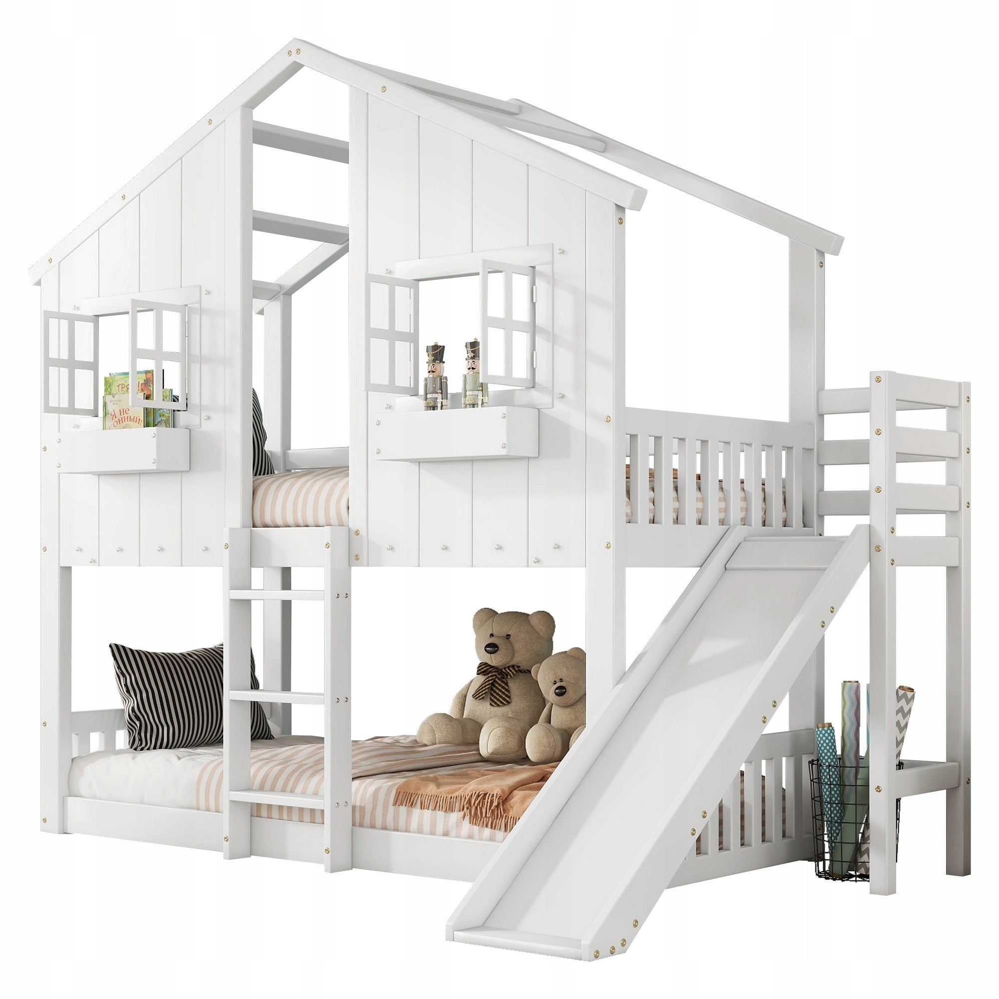 Bunk bed, children's bed Sliding roof and window White, 90 x 200 cm Brand Arhatreya