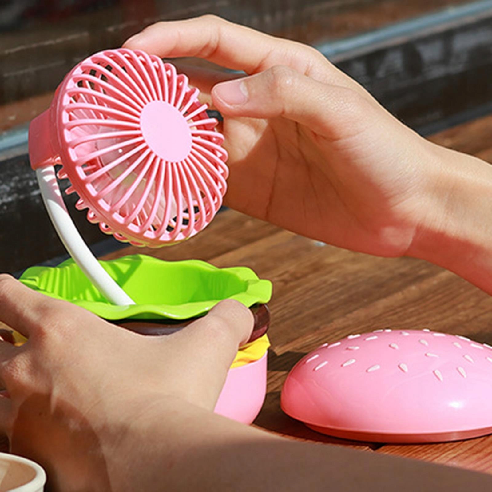 Burger Mini Fan Compact 3 Speeds Folding Quiet Eyelash Fan Kids Pink Range of energy efficiency classes A - G