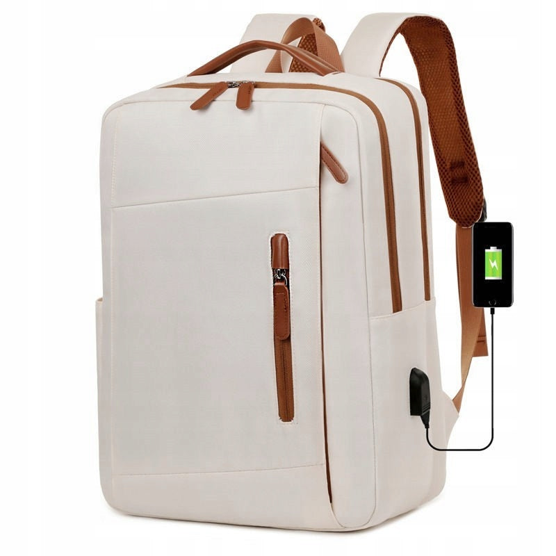 Business Women's Laptop Backpack Tablet Elegant Spacious Formal Beige