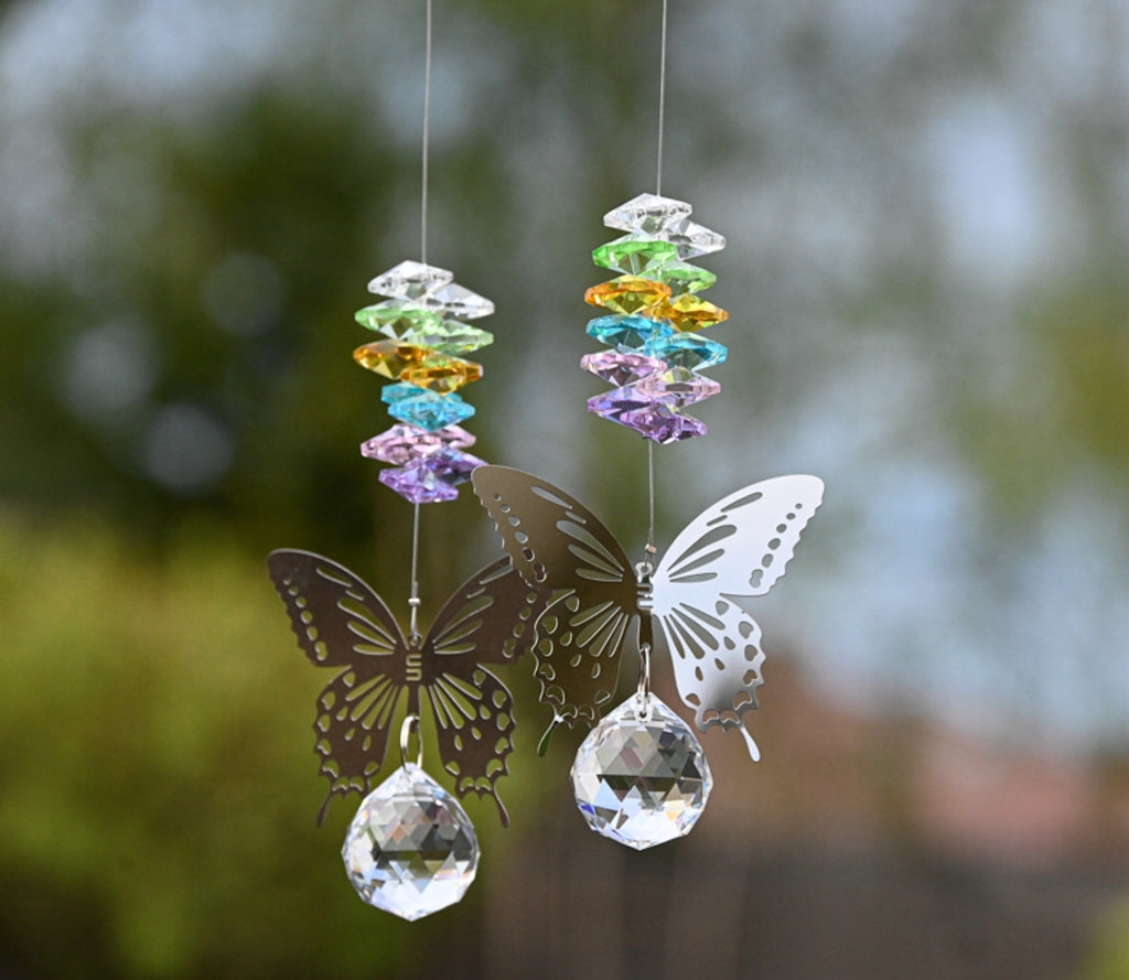 Butterfly with crystals, hanging ornament for garden/window. Light catcher - XL Kind decoration