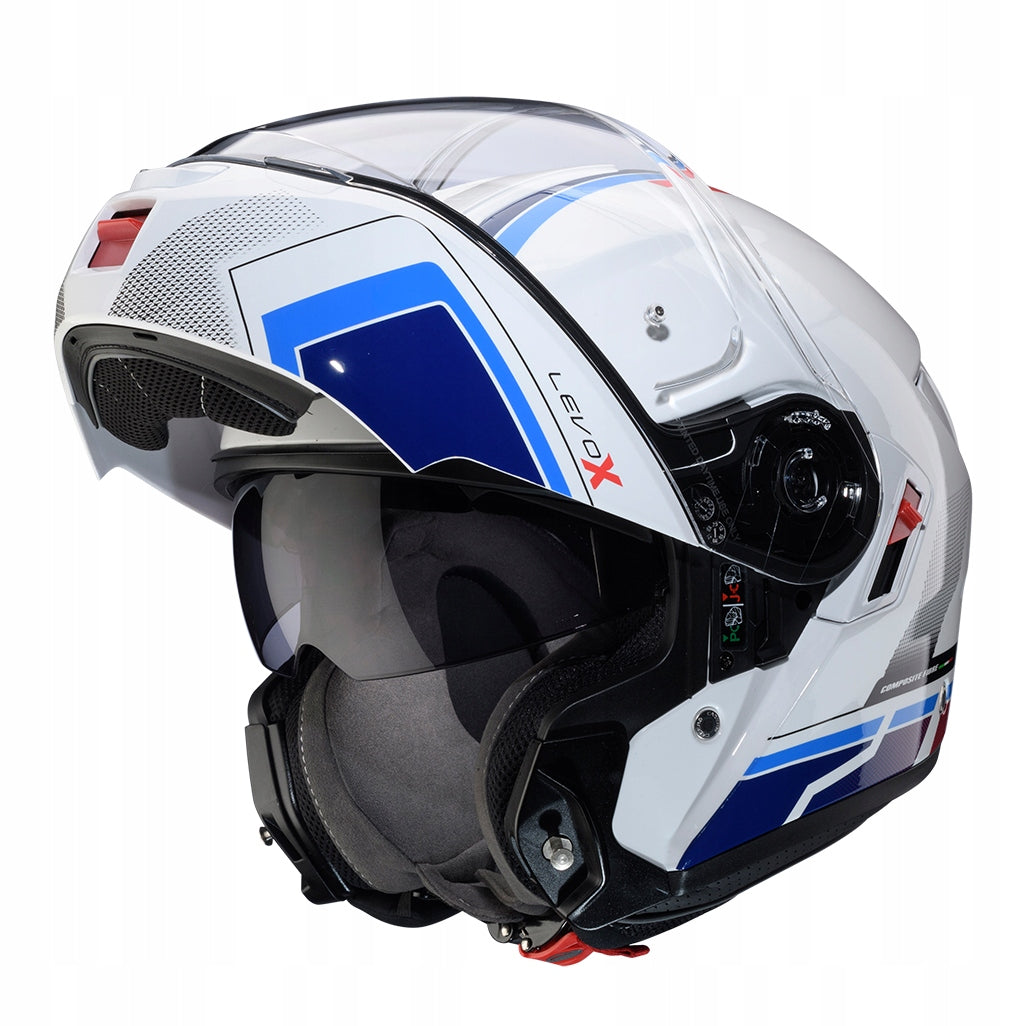 CABERG MOTORCYCLE HELMET JAW FLIP-UP PINLOCK LEVO X ELITE WHITE BLUE M Size M