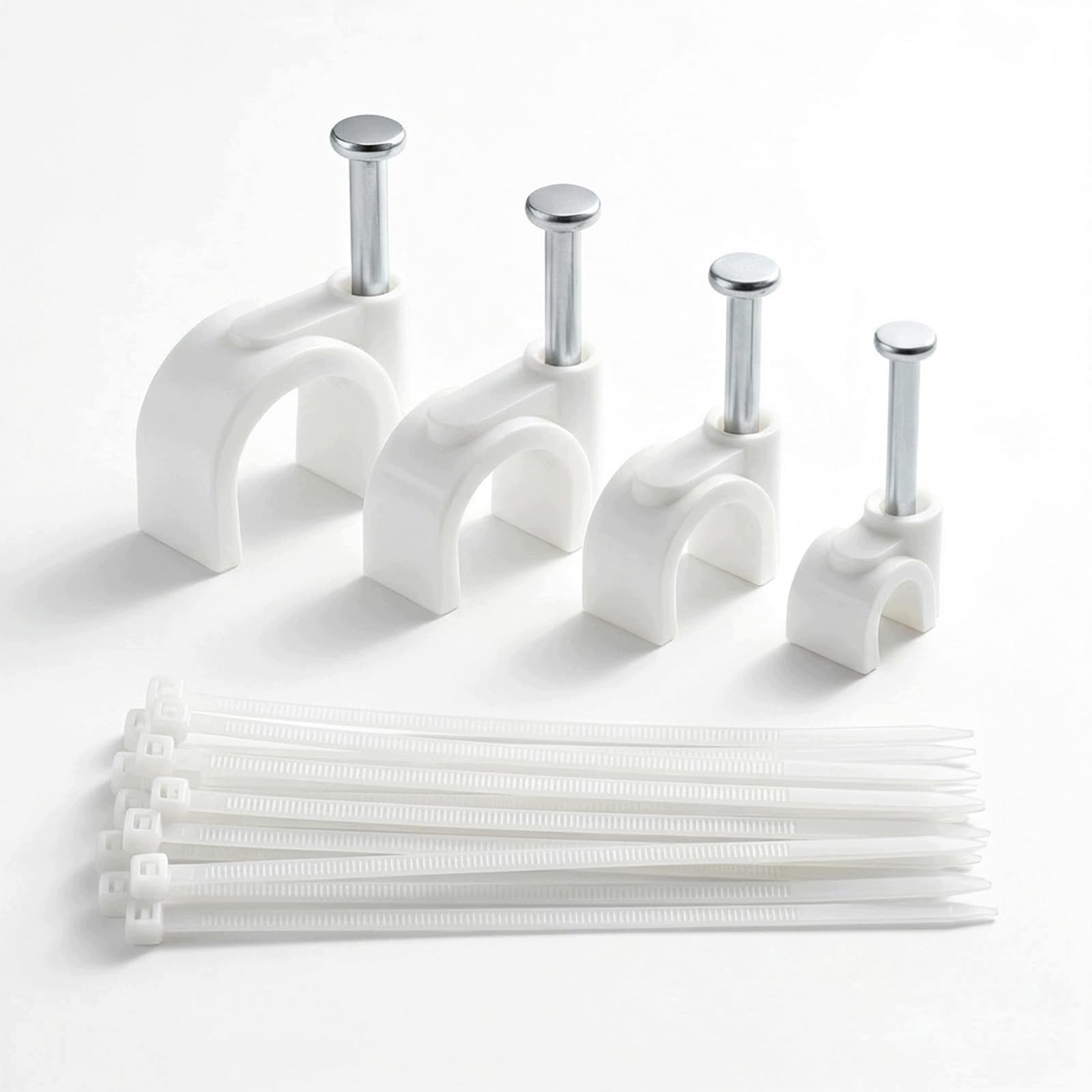 CABLE CLAMPS 4/6/8/10MM WHITE PLASTIC 400PCS CLAMPS FOR FIXING