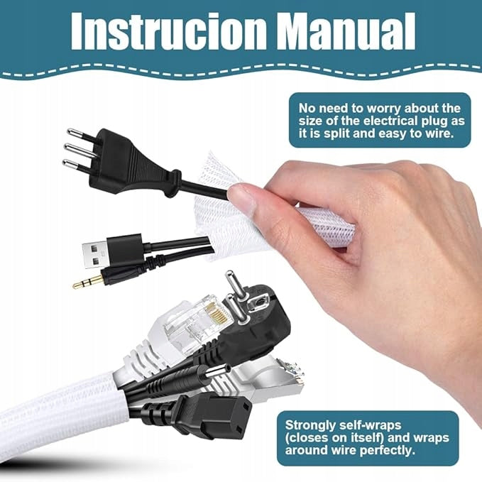 CABLE COVER BRAIDED SELF-WINDING ANTI-BITE 5 BANDS WHITE TV PC VIDEO Manufacturer code OSŁONA PLECIONA SAMOZWIJAJĄCA ANTYGRYZIEŃ