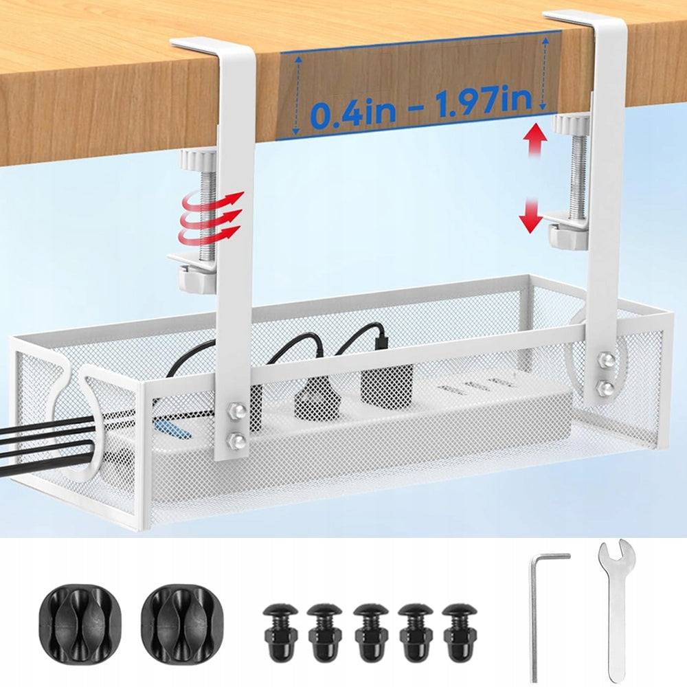CABLE GRILLE CABLE ORGANIZER HOLDER SHELF ADJUSTABLE UNDER DESK Color white