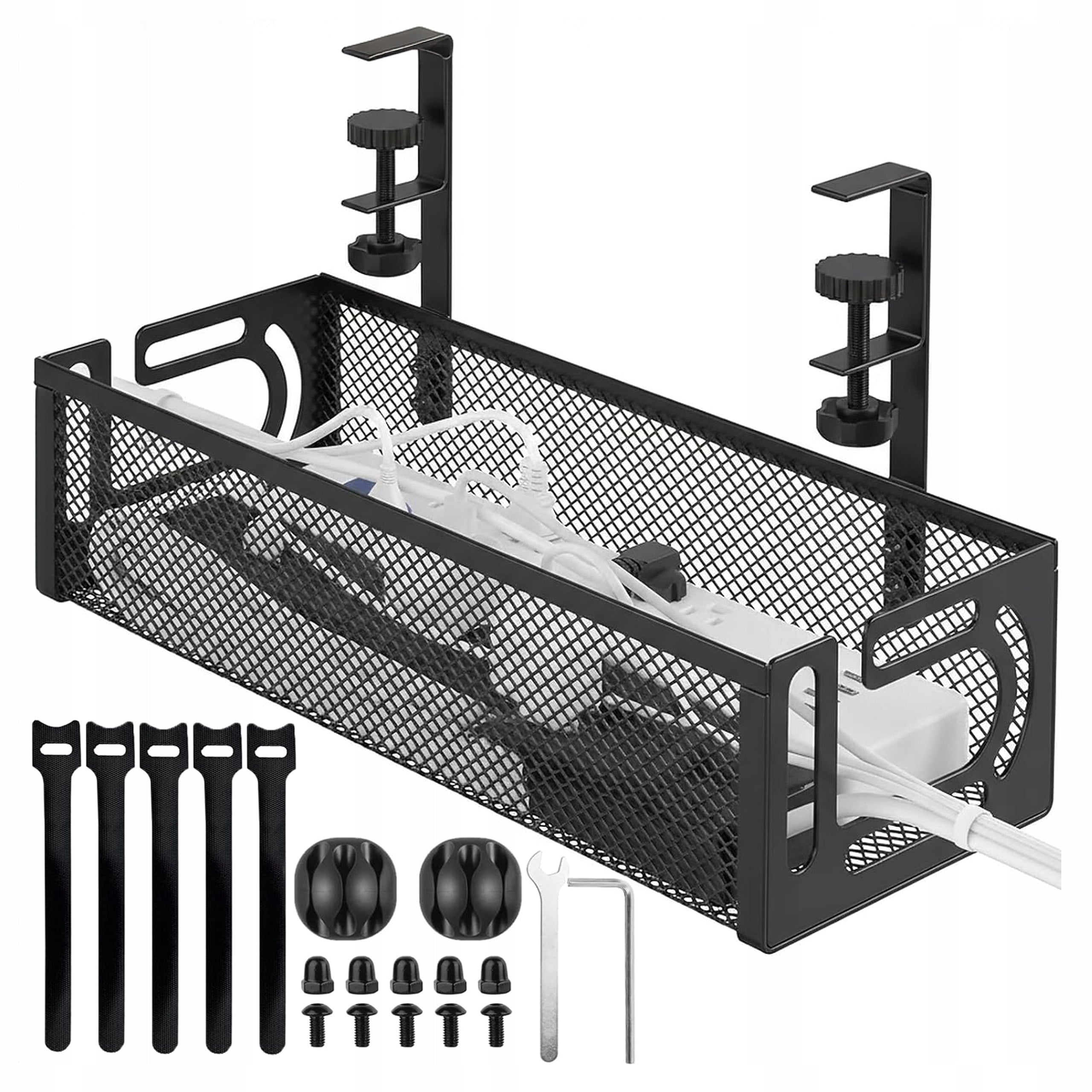 CABLE GRILLE SHELF CABLE ORGANIZER UNDER DESK HOLDER RAIL BLACK