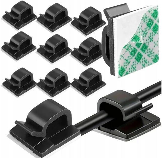 CABLE ORGANIZER SELF-ADHESIVE CLIP HOOK HOLDER SET OF 10 PCS BLACK