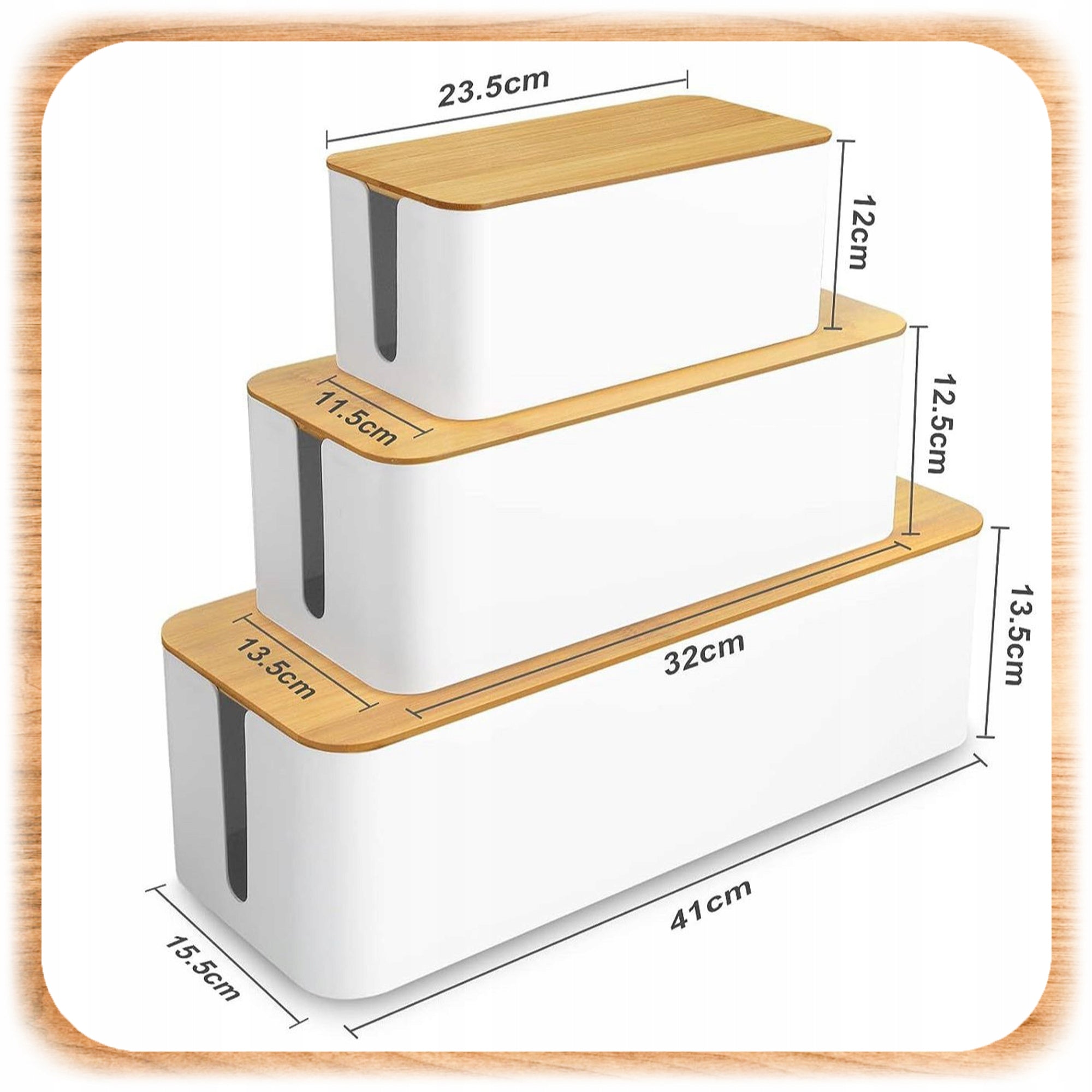 CABLE ORGANIZER SLATS CONTAINER CABLE BOX WIRES S White + Wood EAN (GTIN) 5906601628139