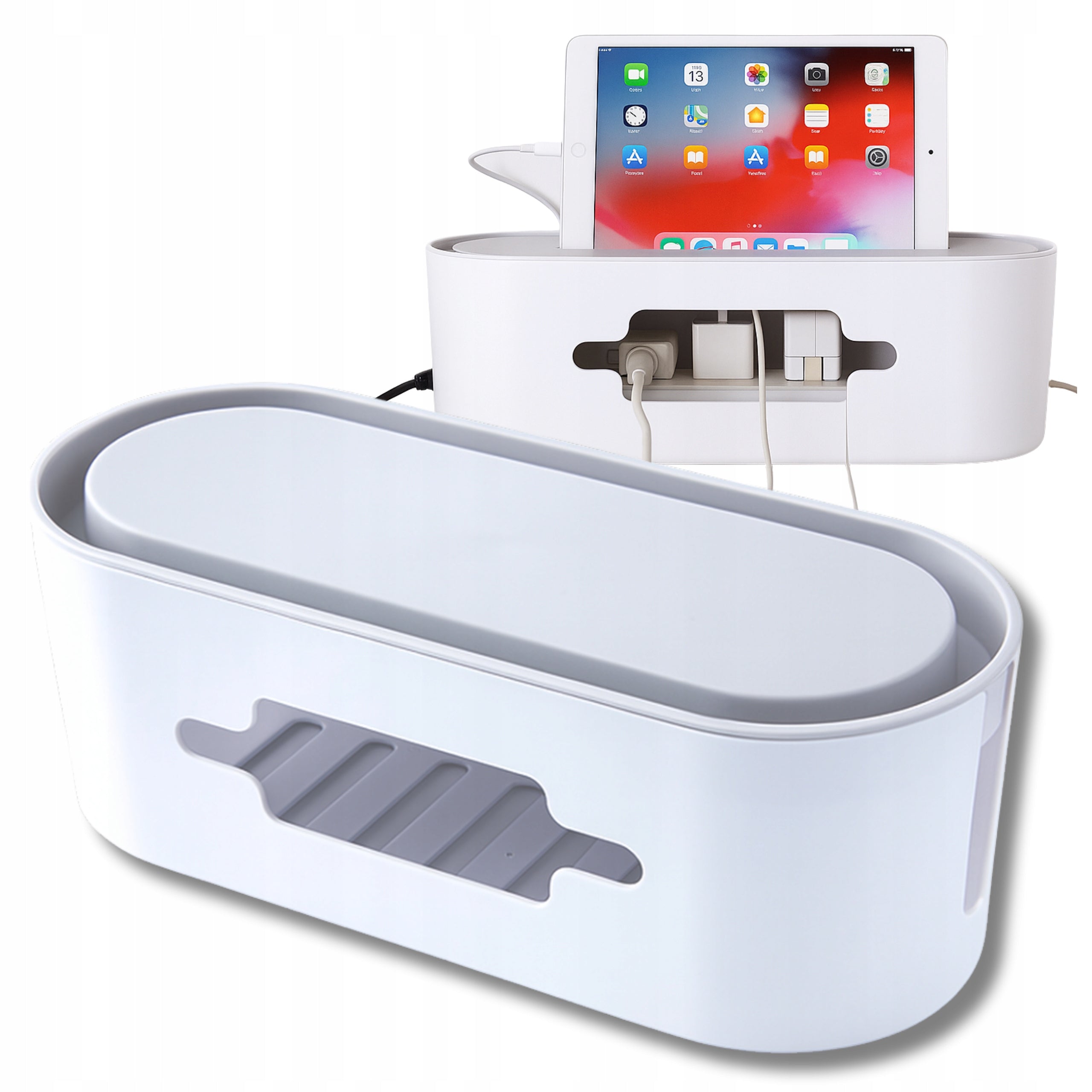 CABLE ORGANIZER STRIPS DESK EXTENSION CORDS COUNTERTOP CONTAINER GREY