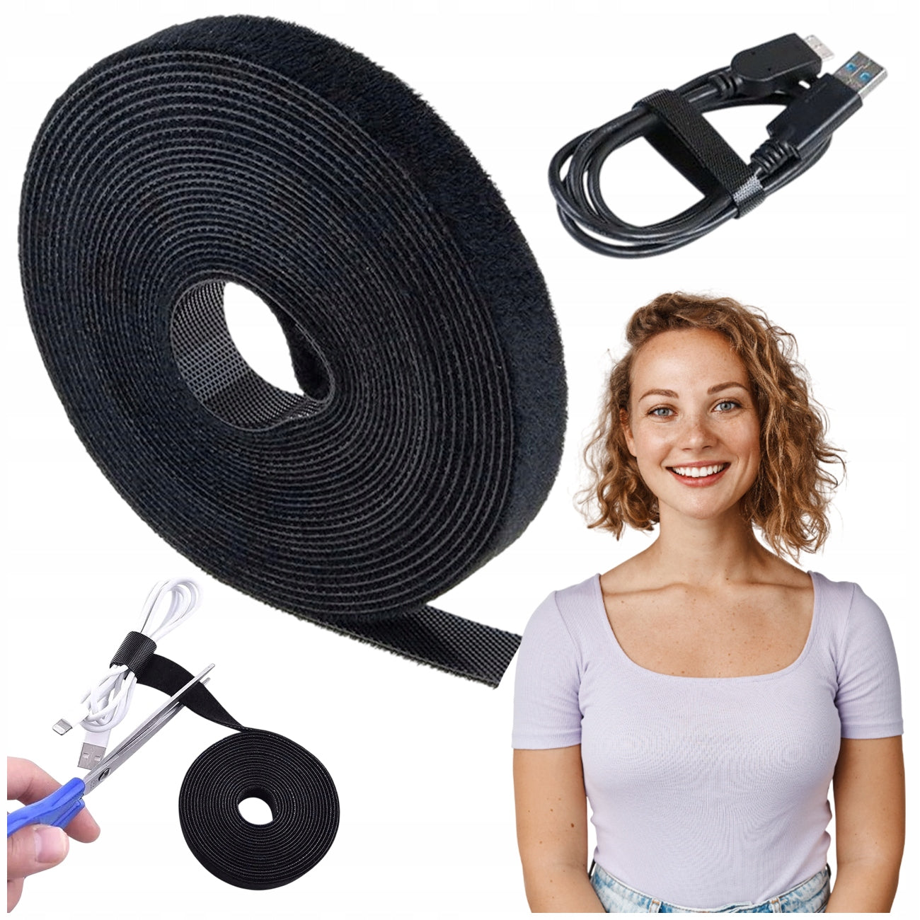 CABLE ORGANIZER VELCRO TAPE BAND 10 mm x 5 meters BLACK STRONG