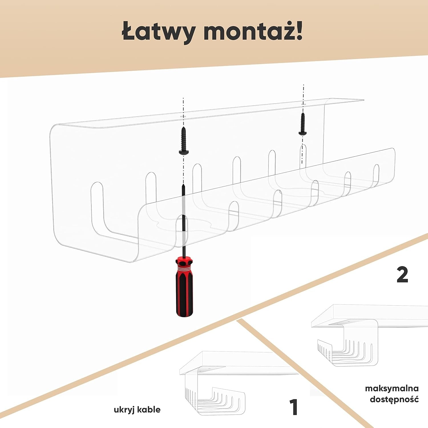 CABLE ORGANIZER WIRES GUIDE HOLDER SHELF UNDER DESK COUNTERTOP BASKET Model ORGANIZER PROWADNICA KOSZ NA KABLE PRZEWODY