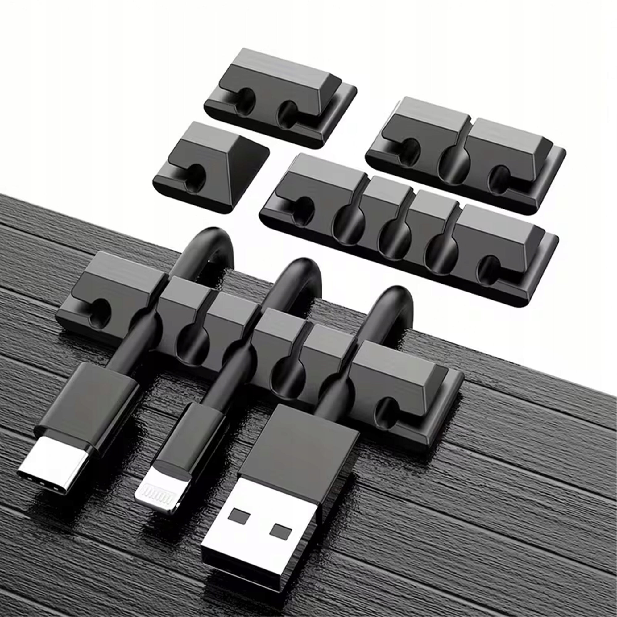 CABLE ORGANIZER WIRES RUBBER ADHESIVE HOLDERS 5 PIECES BLACK Packaging status original